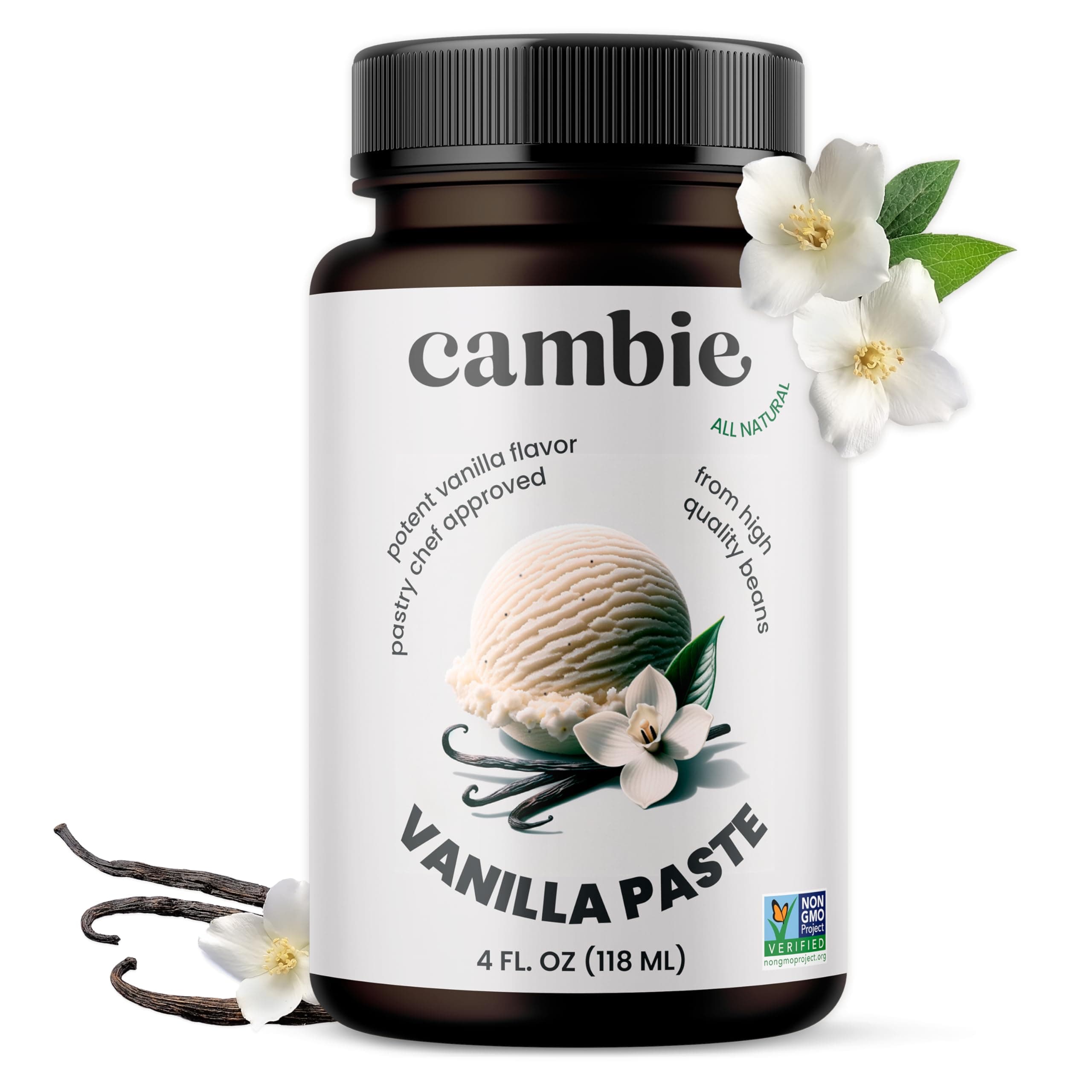 Cambie - Vanilla Bean Paste, Pure Vanilla Paste for Baking and Cooking, All Natural, Non-GMO, Sustainably Sourced, & Kosher, 4 Ounces