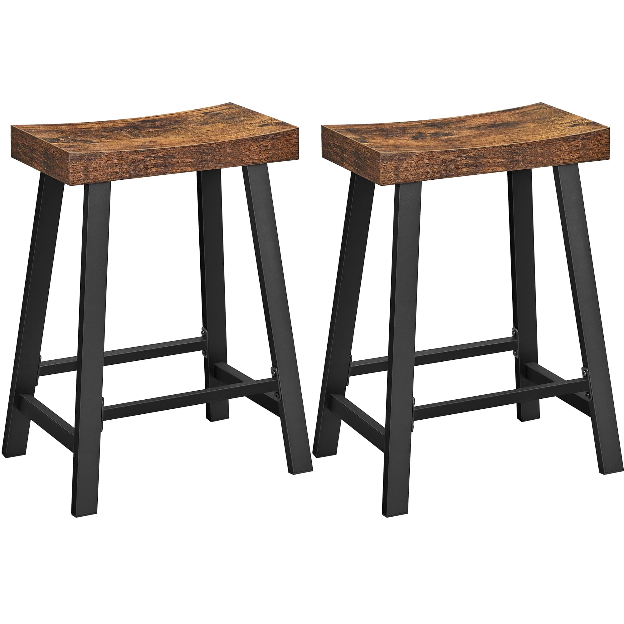 VASAGLE Bar Stools Set of 2, Counter Height Stools, Bar Chairs with Footrest, 23.6 Inches High Kitchen Breakfast Stools, Industrial, Living Room Party Room, Rustic Brown ULBC074B01