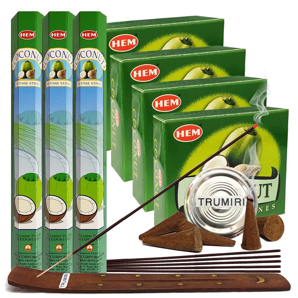 Coconut Incense sticks and cone incense holder variety pack bundle insence insense insienso