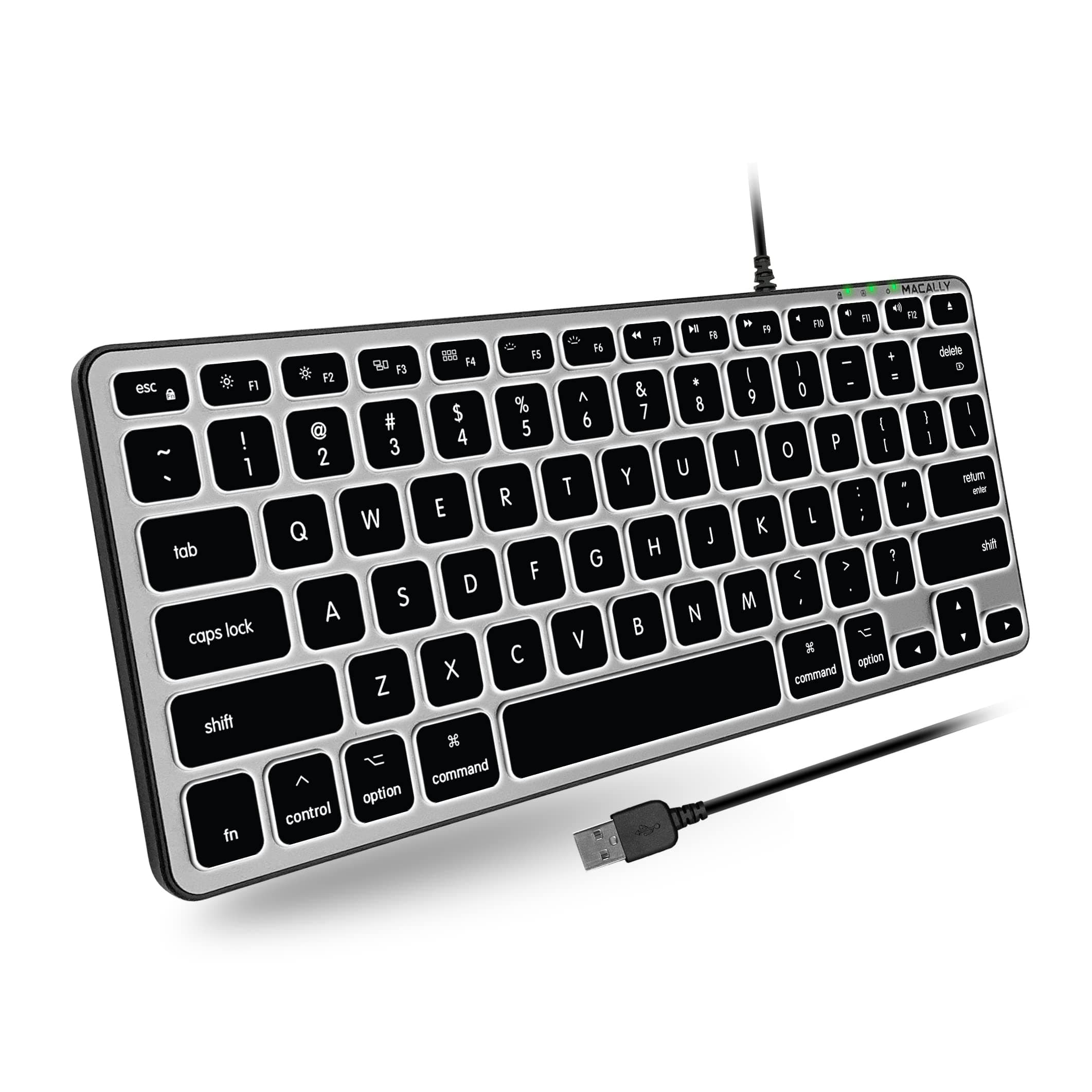 Space Gray Backlit Mac Keyboard Wired - Compact, Slim, 3 Level Brightness LED Keys - Mac, MacBook Pro/Air, iMac Compatible