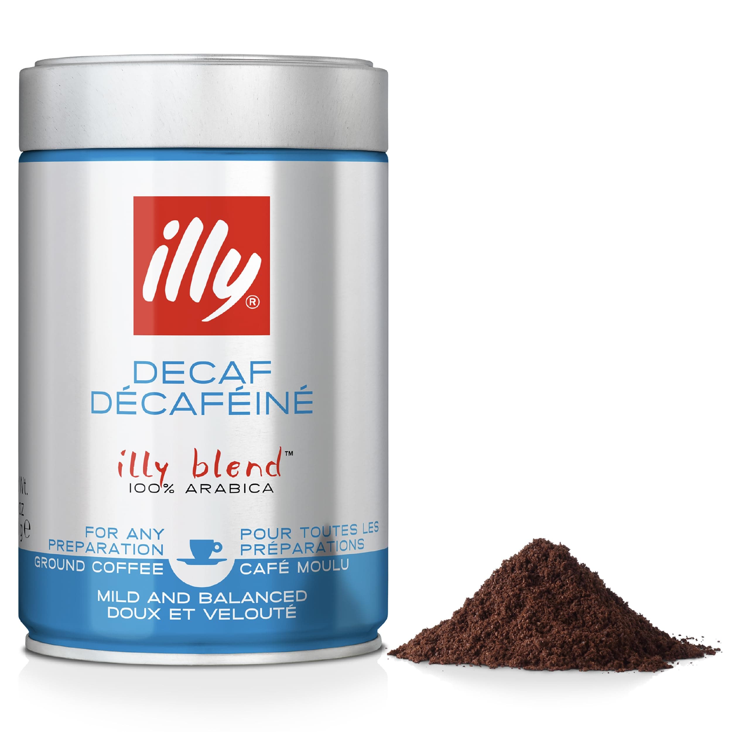 illy Decaffeinated Ground Coffee, Medium Roast, 100% Arabica, Suitable for Espresso, Moka Pot, Filter & Cafetiere, Low Caffeine, 250g Tin