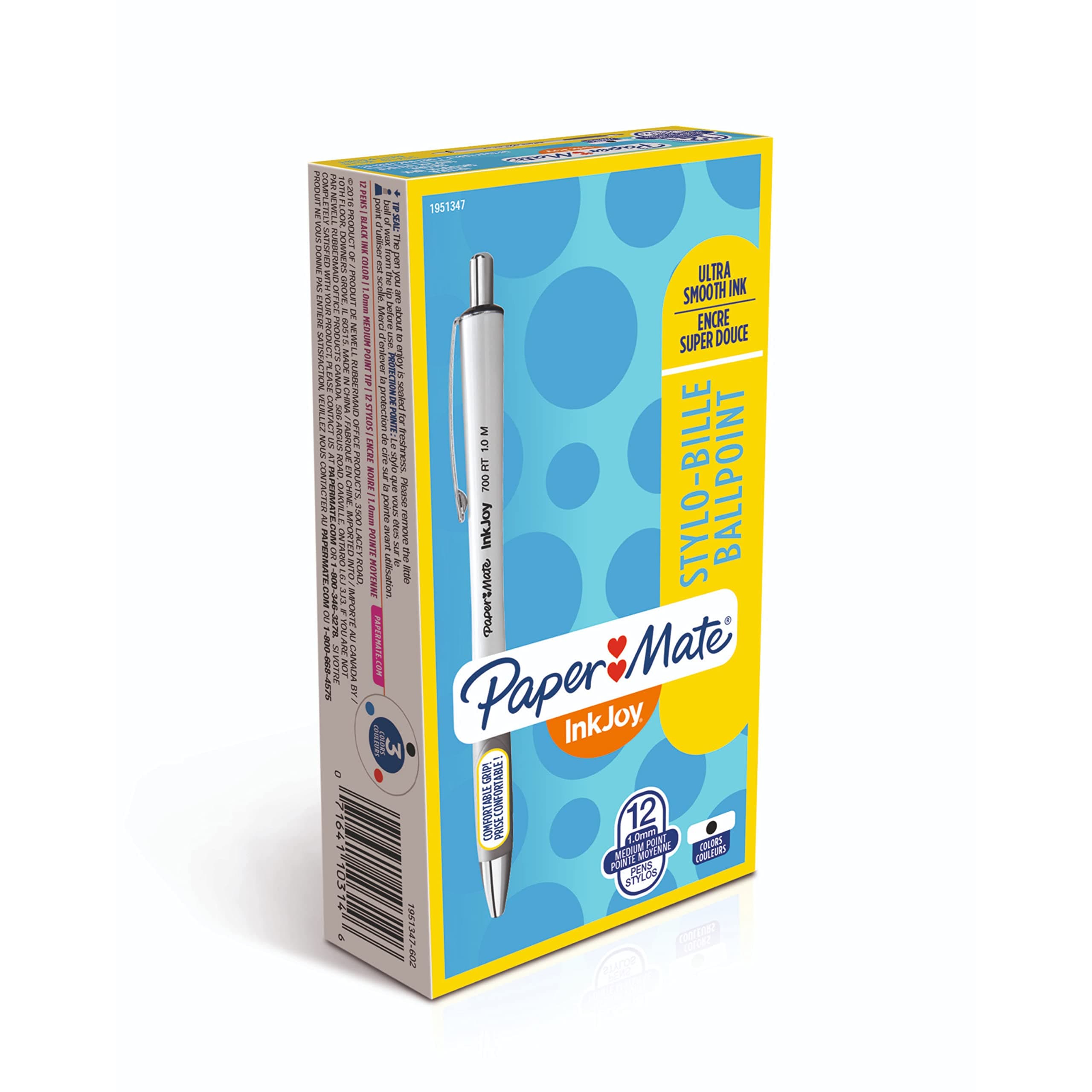 InkJoy 700RT Retractable Ballpoint Pens, Medium Point, White Barrel, Black Ink, 12 Count - Office Supplies, Journaling, Writing Essentials