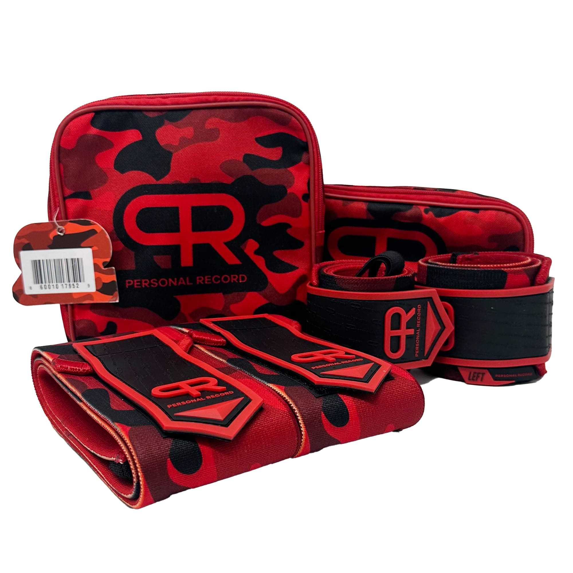 Premium Wrist Wraps and Eblow Wraps Bundle Larry Wheels Weightlifting and Powerlifting, Heavy Duty Contruction, Easy to Adjust (Red Camo)