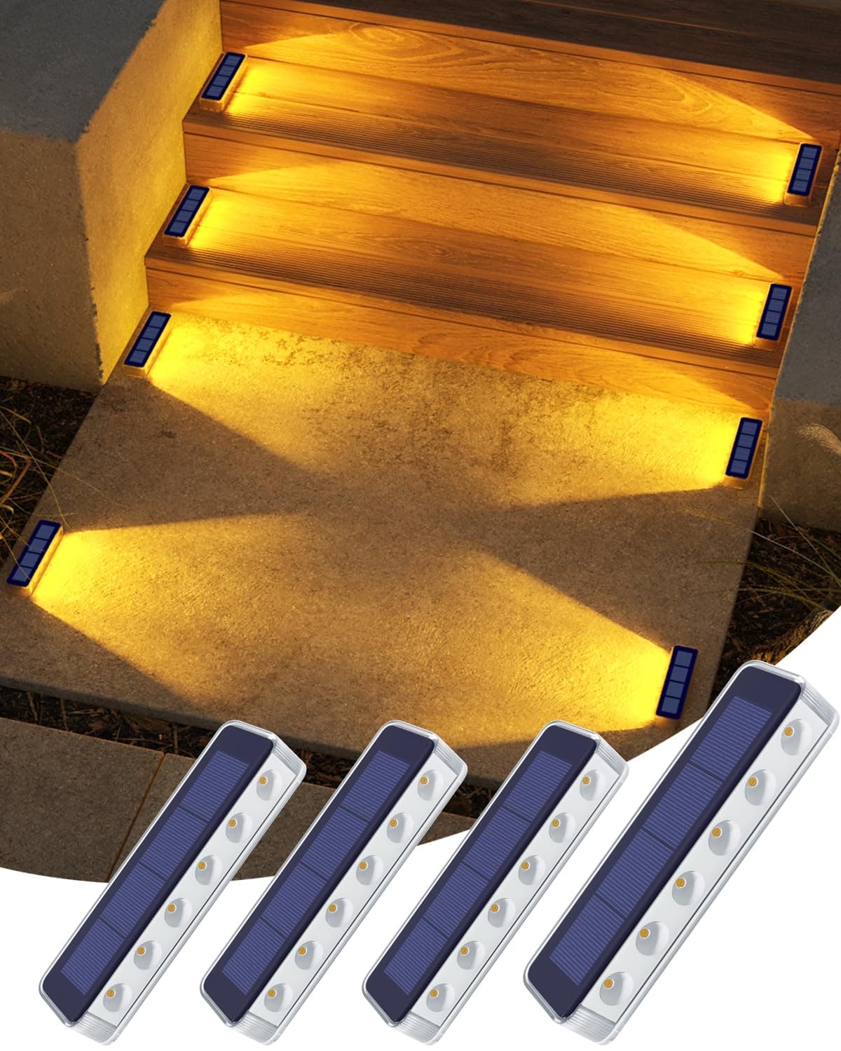 DetarZinLED Solar Step Lights for Outside,4 Pack Solar Stair Lights Outdoor Waterproof,Warm White Deck Light Solar Powered Waterproof for Steps,Stairs,Walkway,Sidewalk,Patio,Pathway