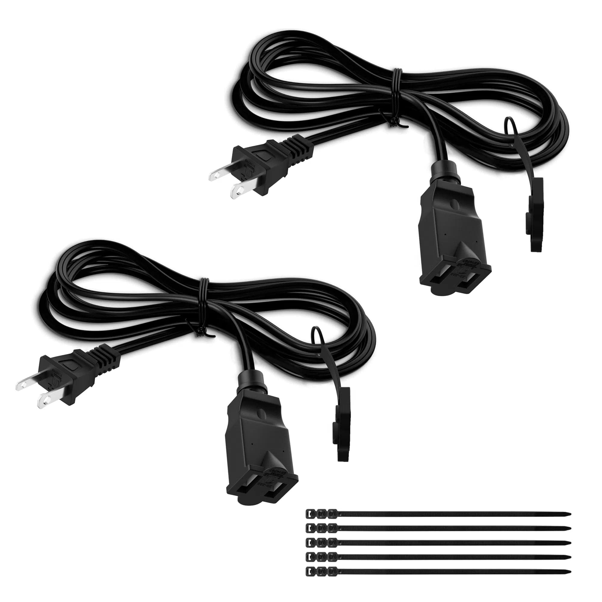 2 Prong Extension Power Cord 6 FT/2 Pack, Elecan US AC Male to Female Power Cable 125V 10A ETL Listed Outlets for NEMA 1-15P to NEMA 1-15R with Waterproof Safety Plug Cap+ Ties- Polarized