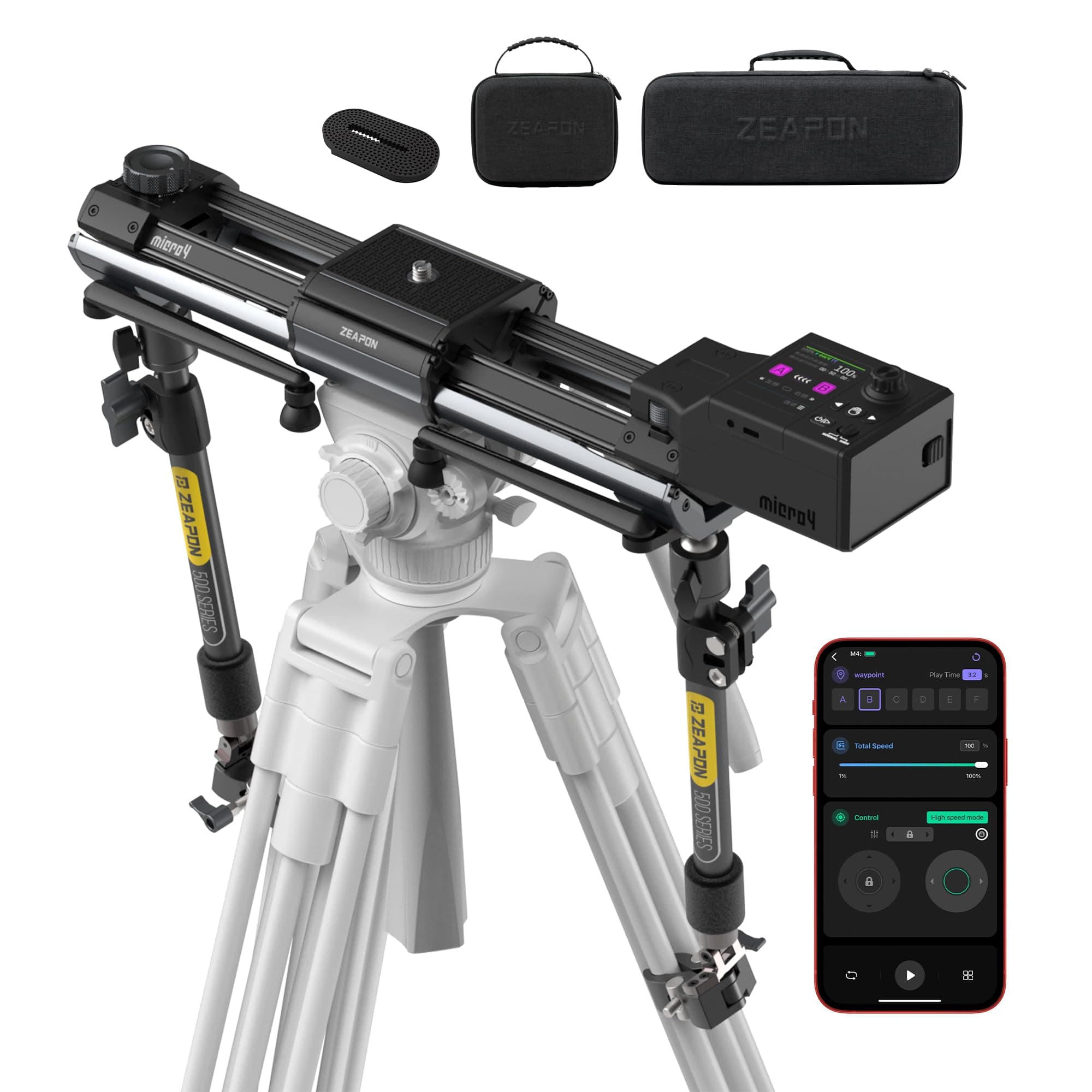 Zeapon Micro4 E500 Double Distance Motorized Camera Slider, High-Speed Low Noise Motor 10-26Lbs Payload, 27''/59cm Compact Slider with Carrying case, LCD Screen, App Control, Smooth Damping Design