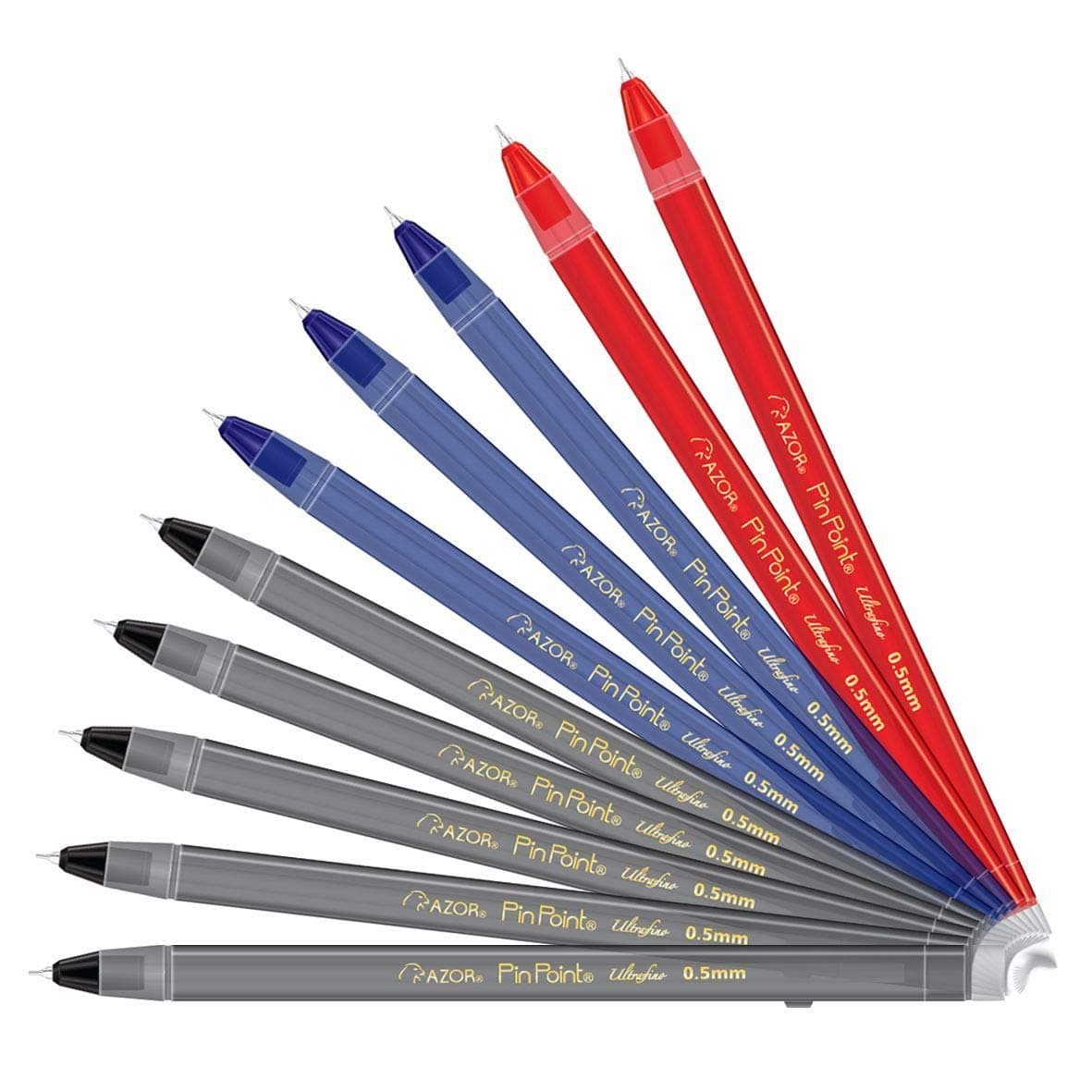 Pin Point Needle Extra Fine Point Writing Pens 0.5mm Ballpoint Pens Assorted – (10 Pack: 5 Black, 3 Blue, 2 Red)