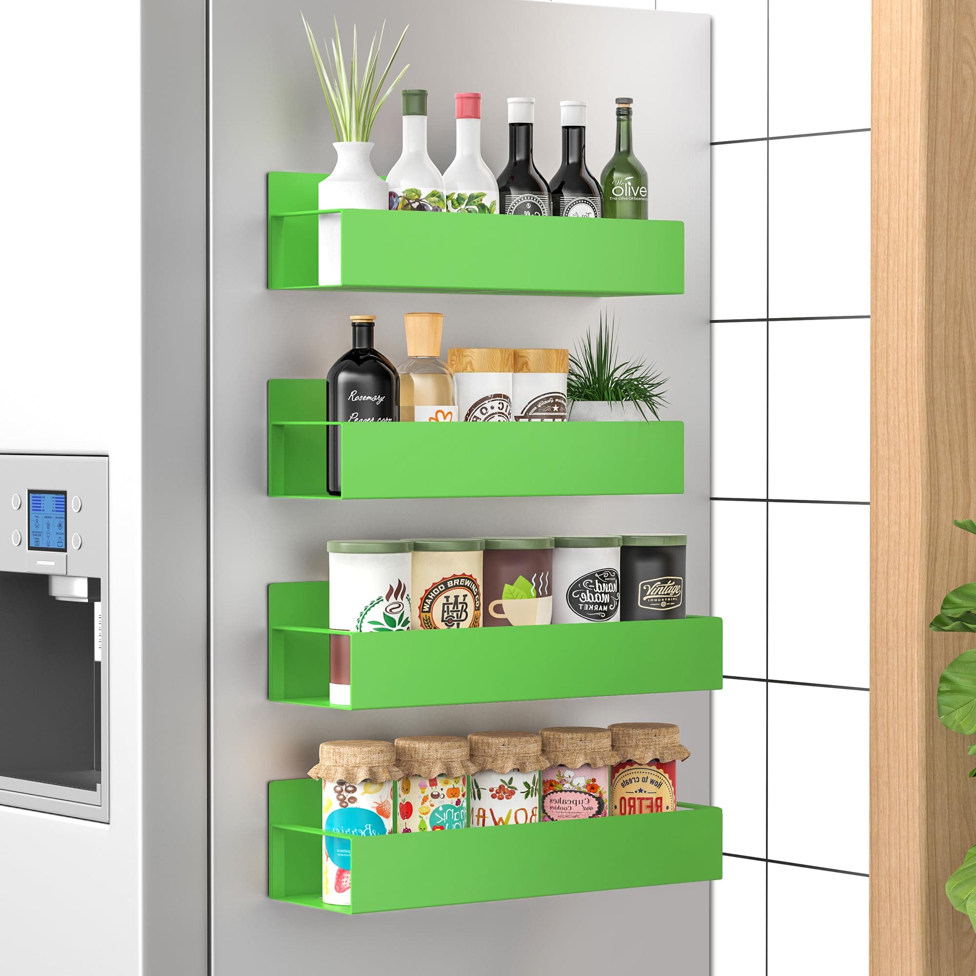 4 Pack Magnetic Spice Storage Rack Organizer for Refrigerator and Oven, Green Fridge Organizers and Storage