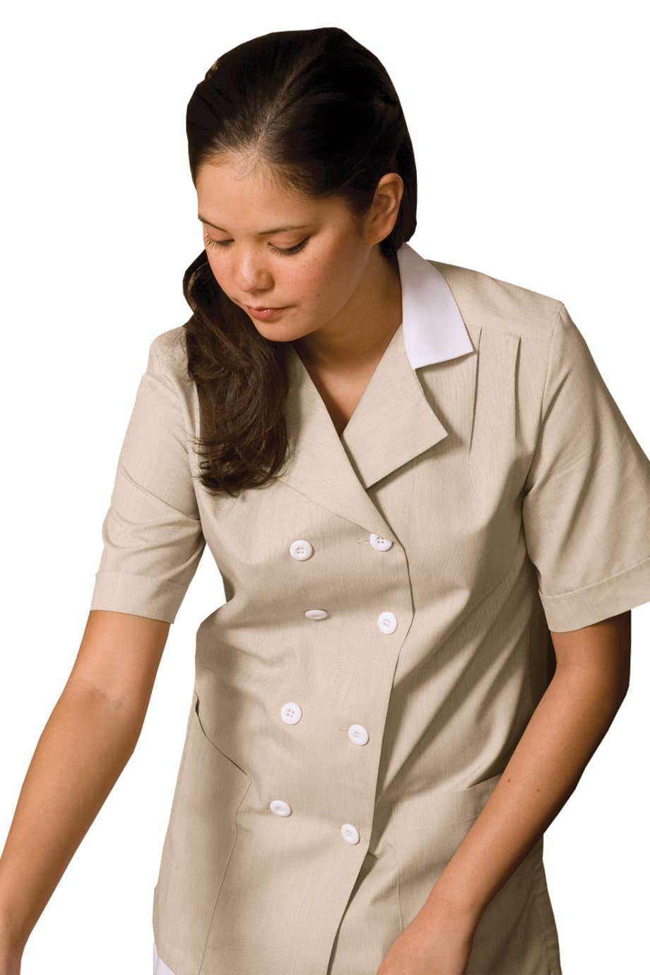 Ed Garments Women's Double Breasted Housekeeping Tunics, TAN, Medium
