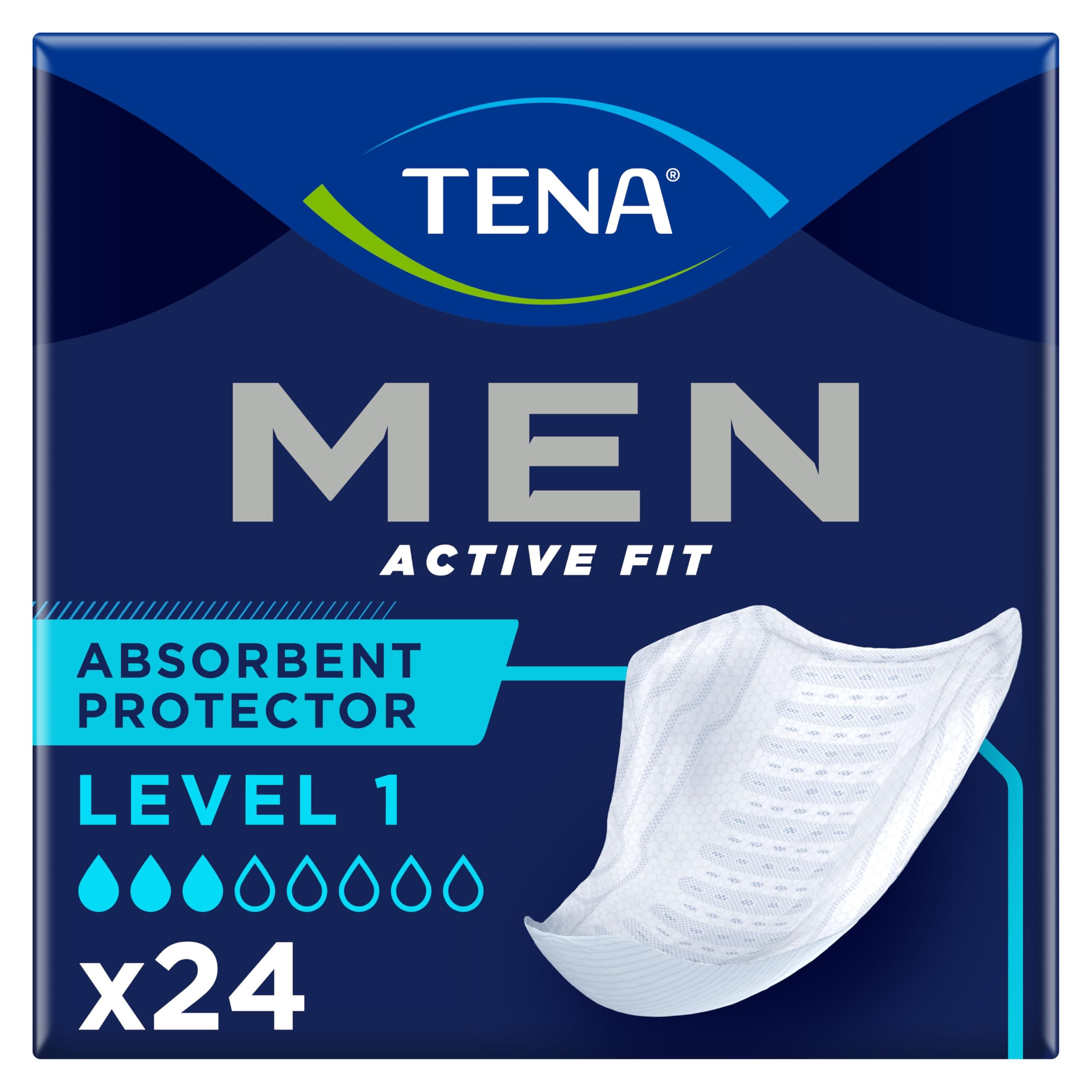 TENA Men Active Fit Absorbent Protector, Level 1, 1 Pack of 24 (24 Count)