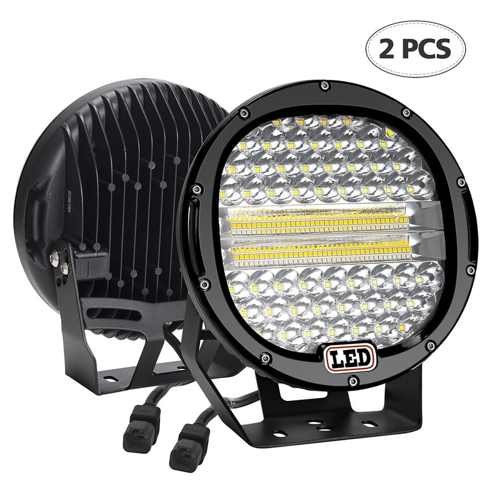 LED Light Bar,2PCS 9 inch 384W Flood Spot Combo Led Round Driving Lights Headlamp Headlight Off Road Lights for Truck SUV Tractor Trailer ATV Black