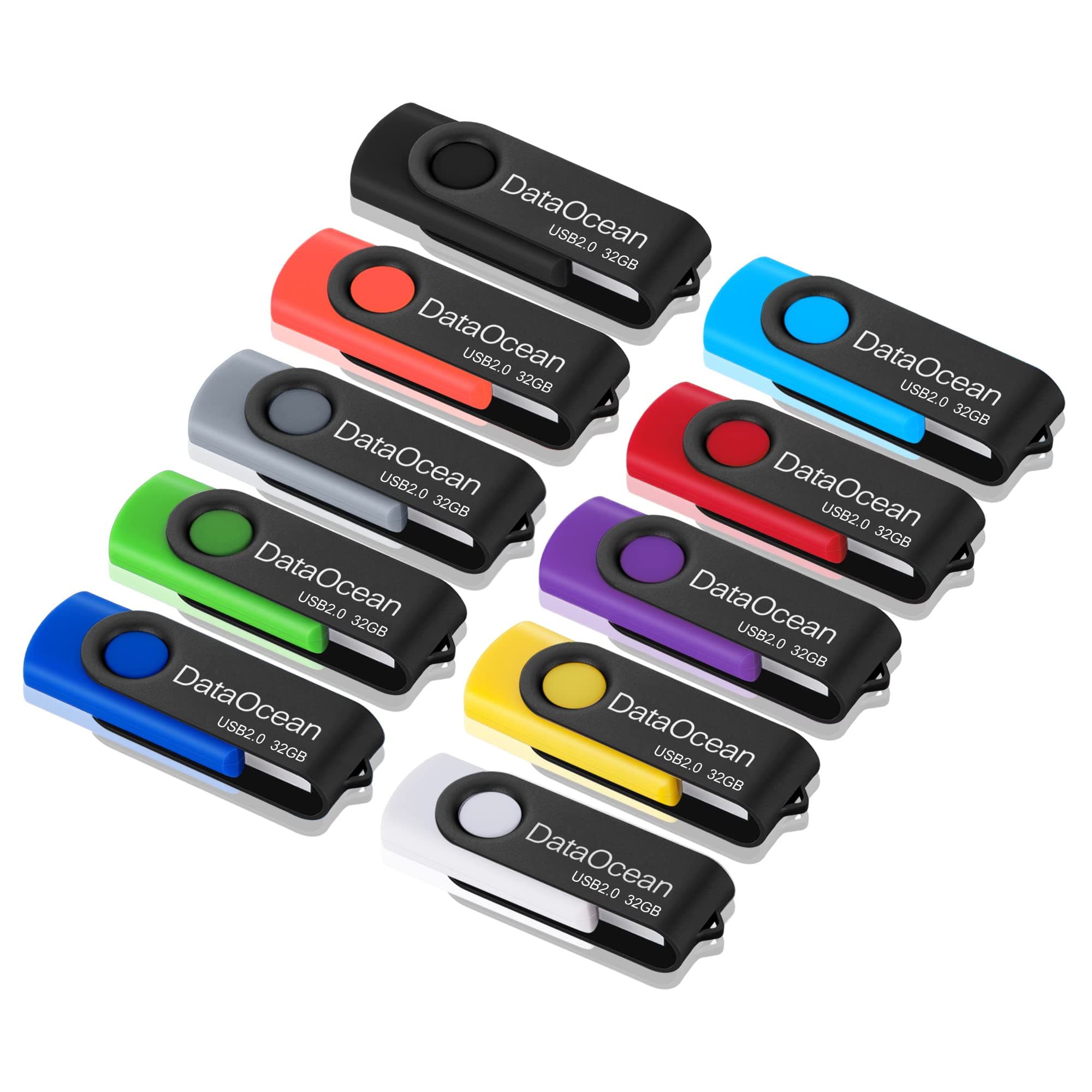 10 Pack 32GB USB 2.0 Flash Drive Memory Stick Thumb Drives (10 Mixed Colors)