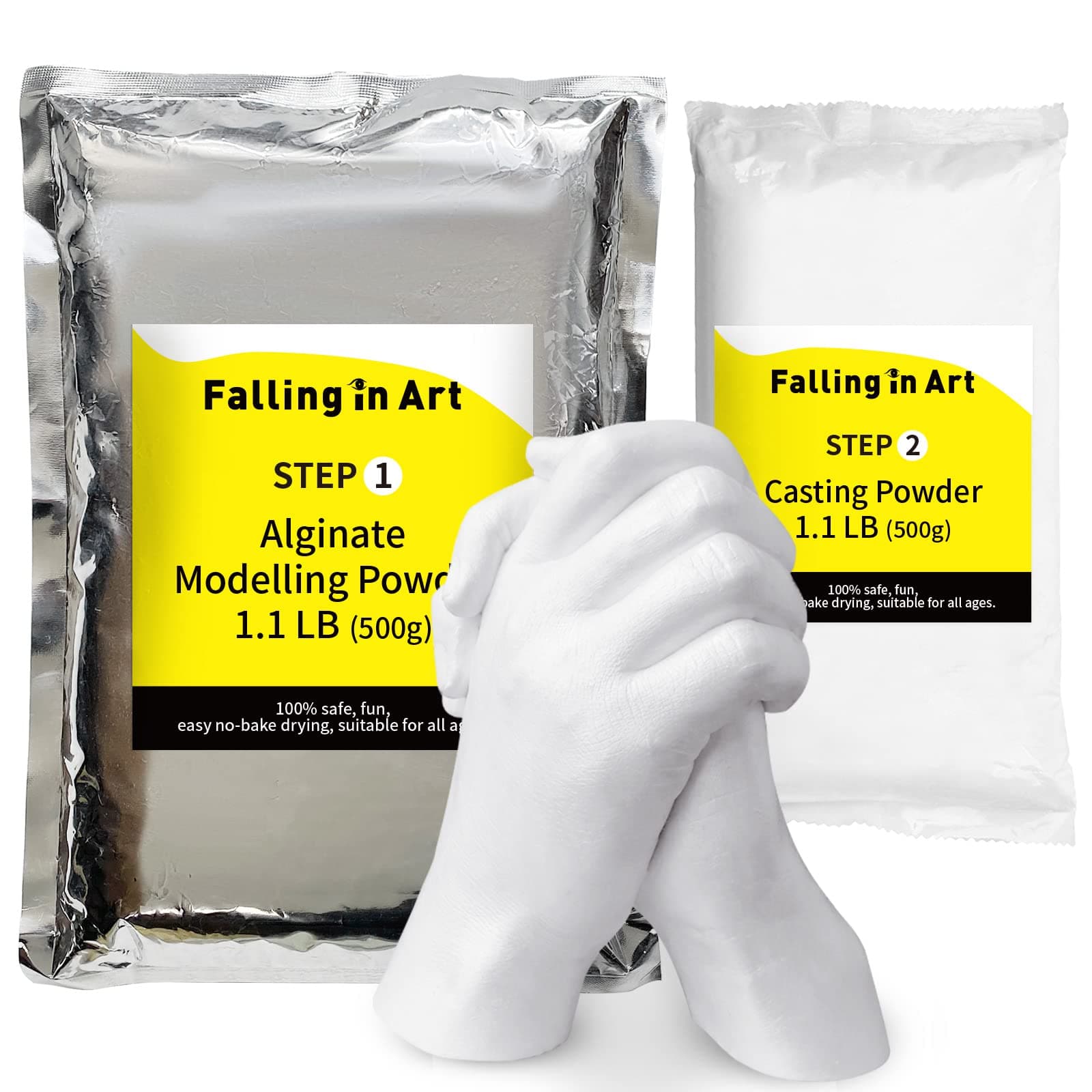 Falling in Art Hand Casting Powder Kit Refill - Molding Kits with 1.1Lb(500g) Alginate Molding Powder and 1.1Lb(500g) Stone Casting Powder for Craft, Keepsake, Sculpture, Diorama and Home Décor