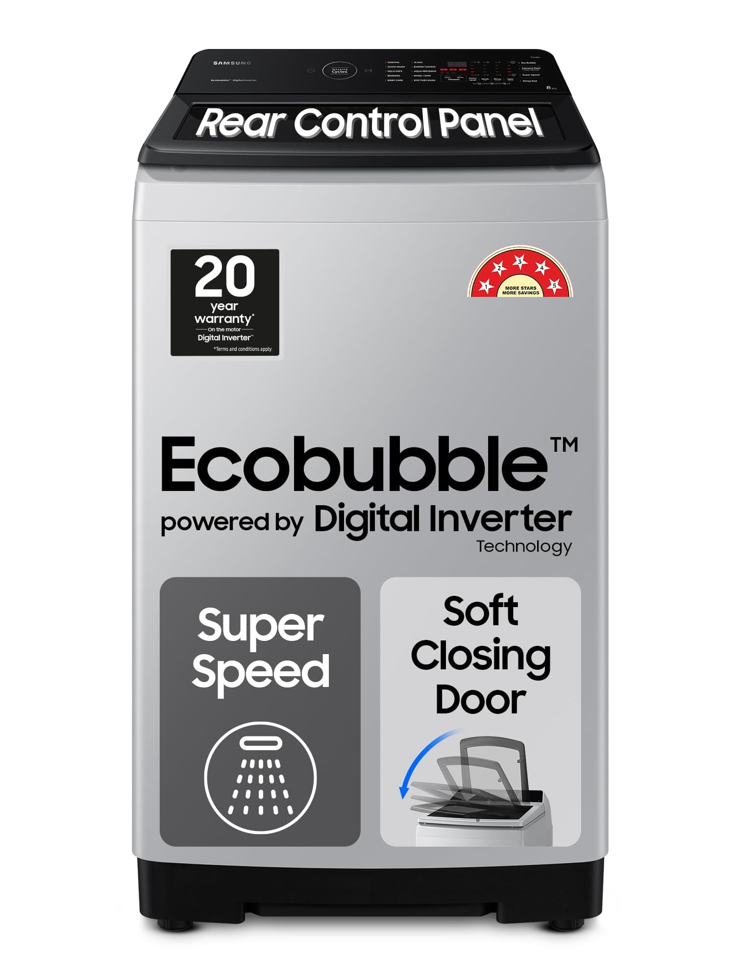 Samsung 8 Kg, Eco Bubble Technology with Super Speed, Soft Closing Door, Fully-Automatic Top Load Washing Machine (WA80BG4545BYTL, Lavender Gray)