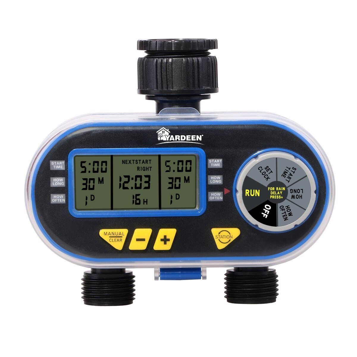 Sprinkler Timer for Garden Hose, Programmable Hose Timer with Rain Delay/Manual/2 Solenoid Valves Garden Electronic Irrigation Controller System Color Blue