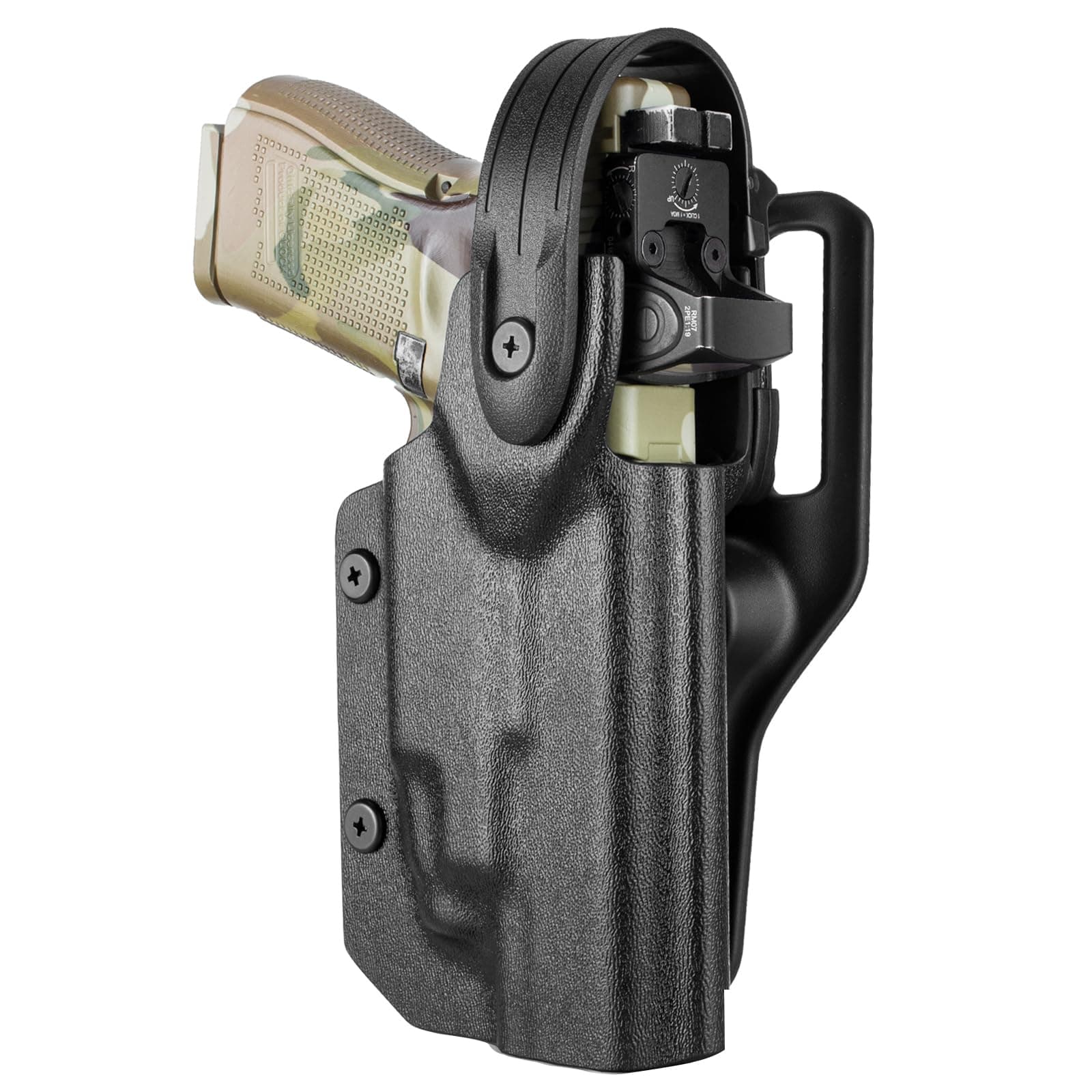 Thumb Release Kydex Holster, Compatible with Glock 17/19/19X/44/45 Gen 3 4 5 & G23/32 Gen 3-4 with TLR-7 or 7A Mounted Only, 2.0" Paddle Level II Duty Holster with Optic Cut, Right Hand