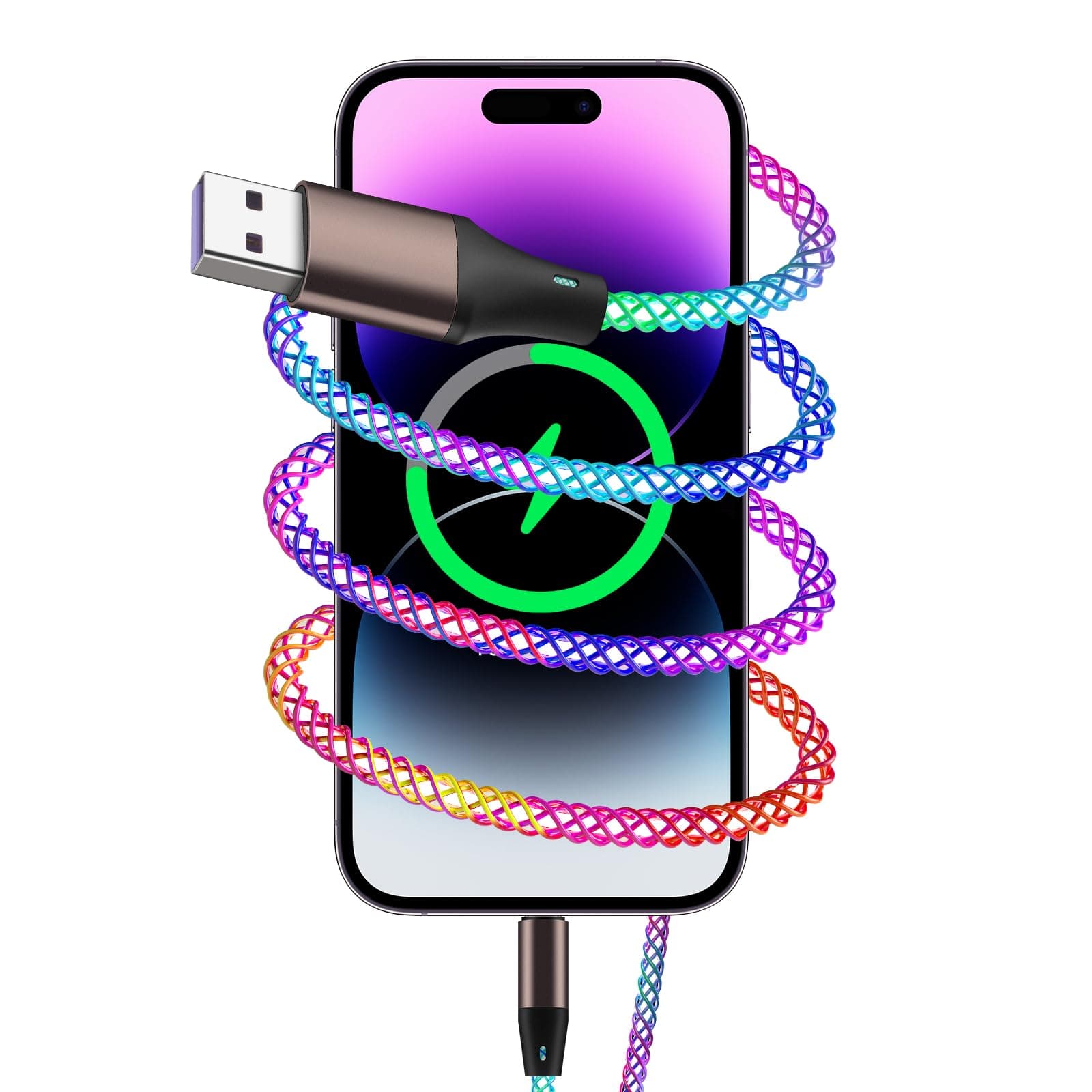 iPhone Charger Cable Light Up Lighting Cable 3.3FT/1M USB to Lighting Cable Braided 66W/6A iPhone USB Fast Charging Cable Cord Lead for iPhone 14/13/12/11/Pro/Xs Max/X/8/7/Plus/6S/6/SE/iPad and More