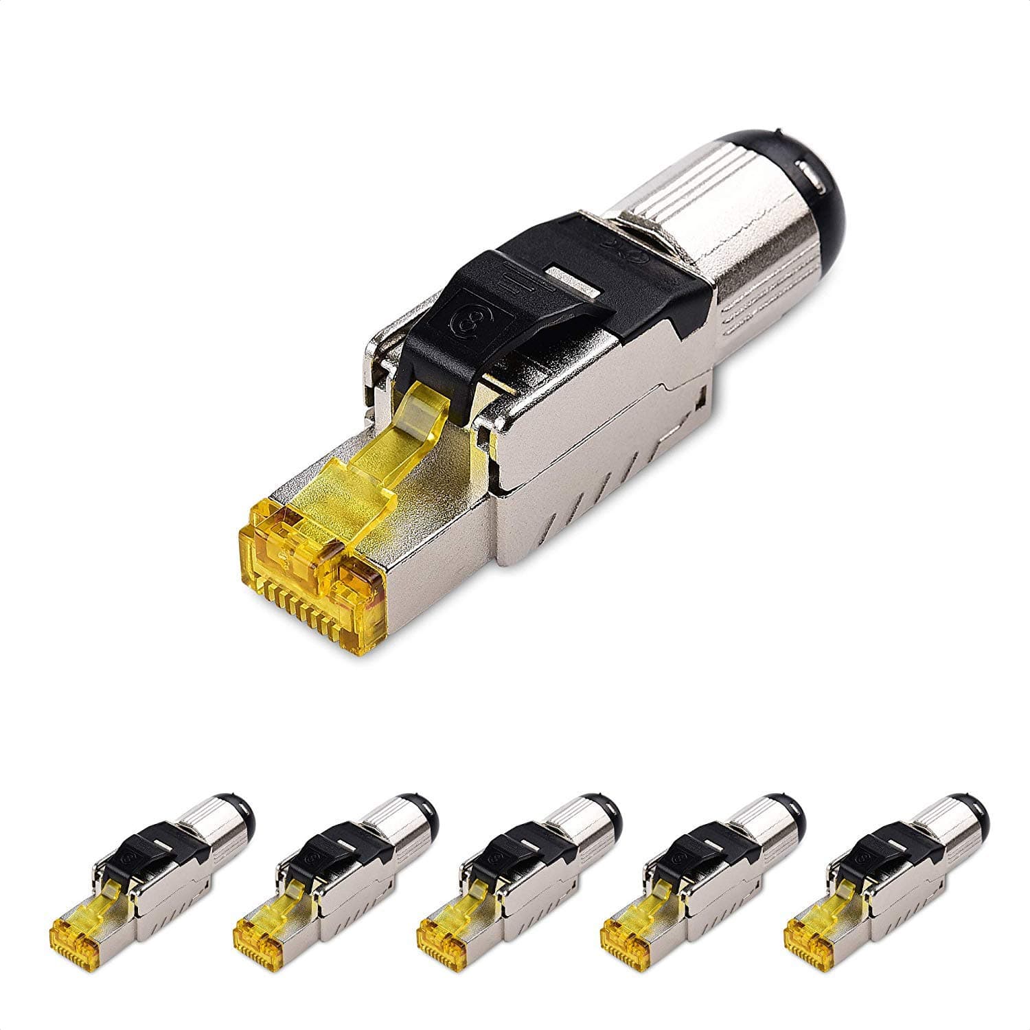6-Pack Tool Free Shielded RJ45 Connector Cat 8, Cat8 Field Termination Plug, Cat8 Connector, Cat 8 Plug