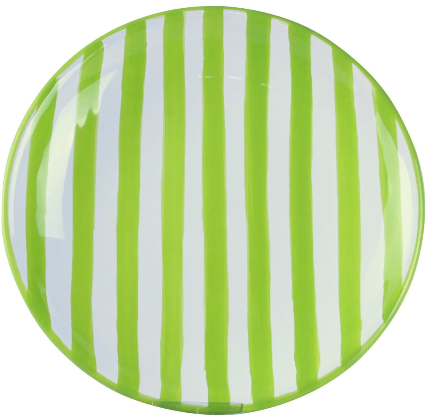 White Ceramic/Dessert/Side Plate with Hand Painted Pale Green Stripe (19 cm)