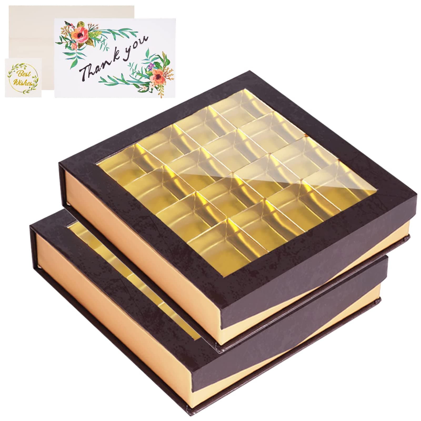 Truffle Boxes Packaging for Handmade Chocolate, Dessert Box with Magnet Adsorption and Window, Present Cards for Mother's Day (16 Grids - 2 Pack)