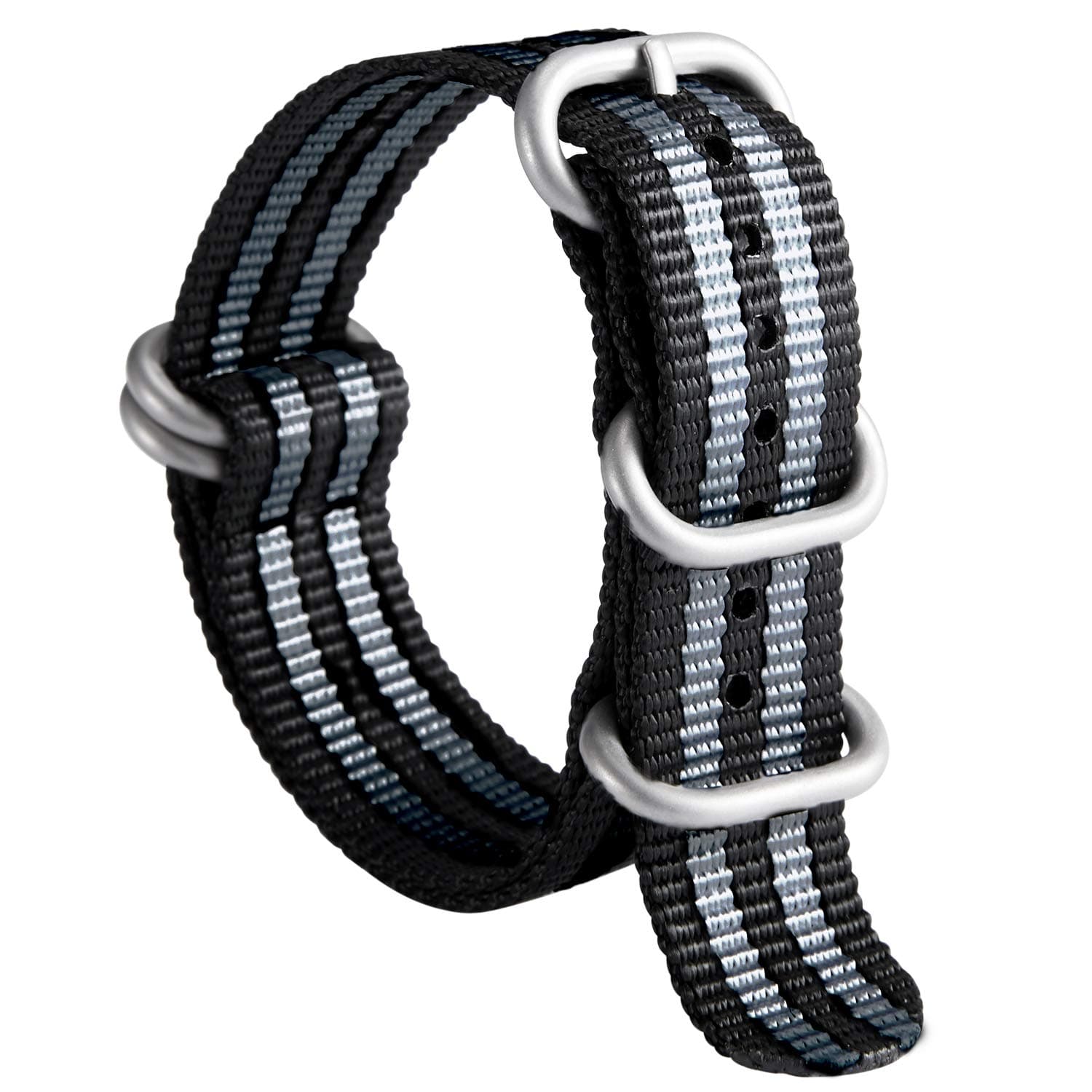 BINLUN Nylon Watch Strap Thick Premium Ballistic Multicolor Bands for Men Women 18mm 19mm 20mm 21mm 22mm 23mm 24mm with Military Heavy Duty 5 Rings Silver/Black Stainless Steel Buckle