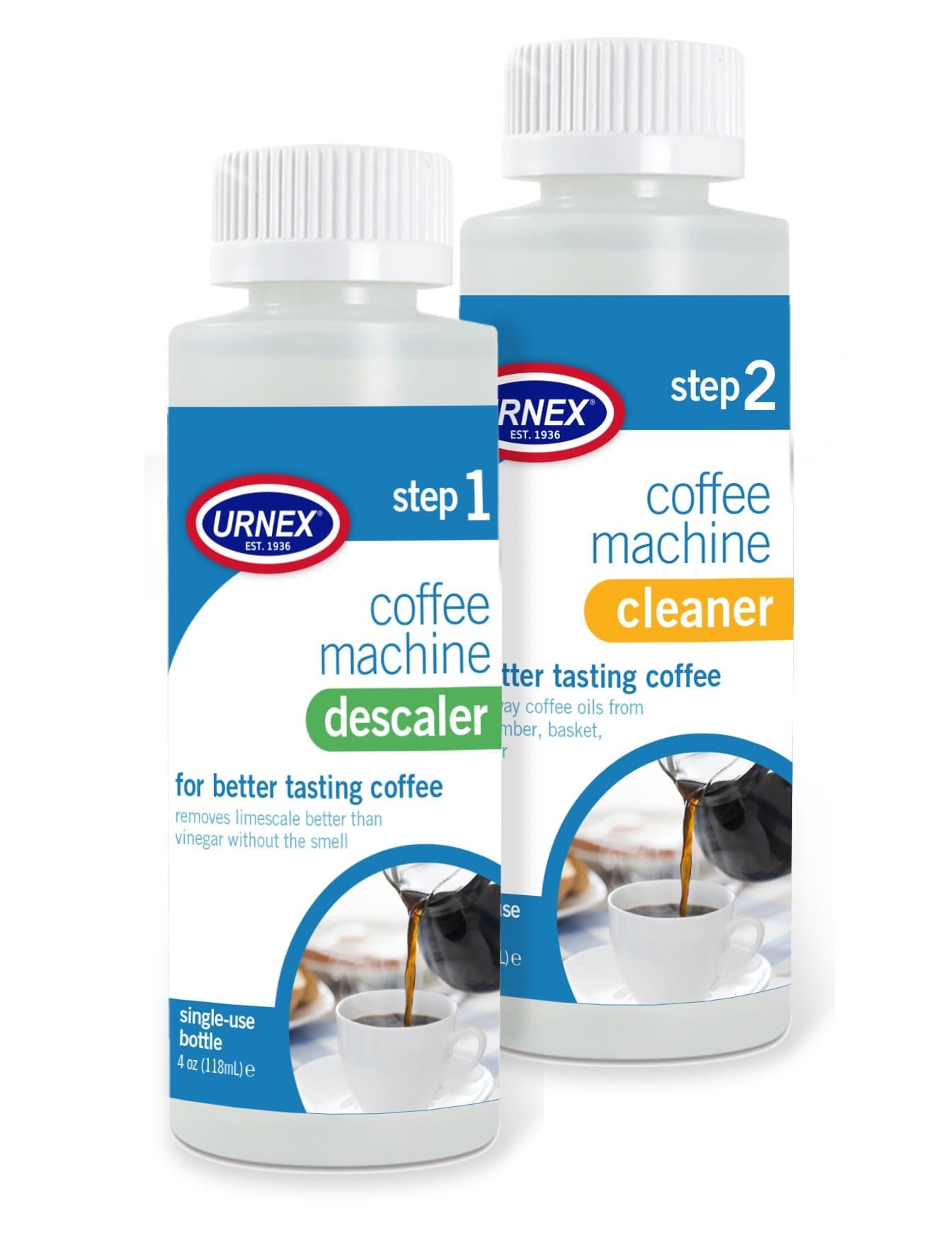 Coffee Maker Cleaner and Descaler Kit - 2 Single Use Bottles - Professional at Home Coffee Machine Cleaning and Descaling