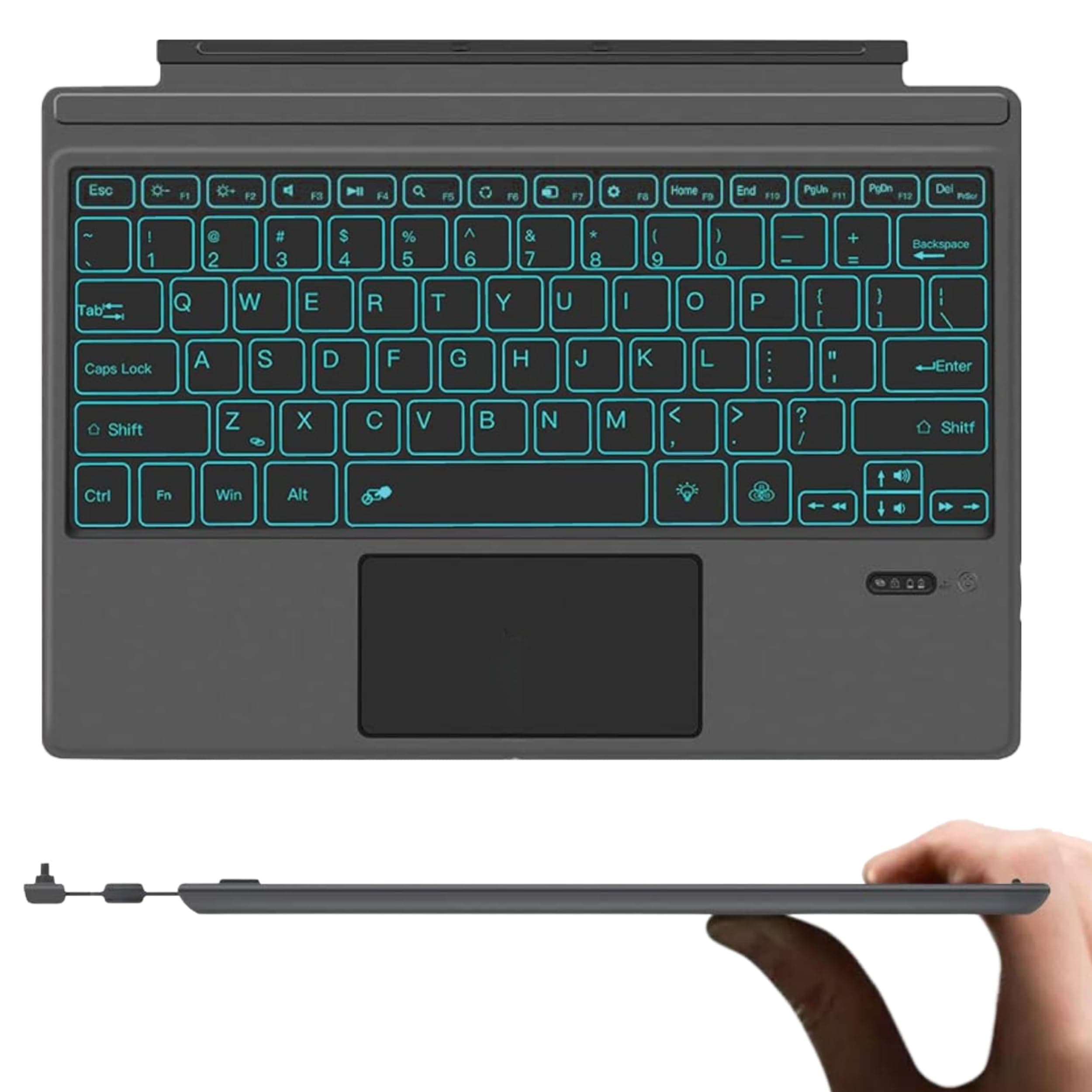 WirelessFinest Wireless Keyboard Type Cover Trackpad Mouse Replacement for Microsoft Surface Pro 7 Bluetooth 7-Color LED Backlit Ultra-Slim Rechargeable Battery Multi-Touch