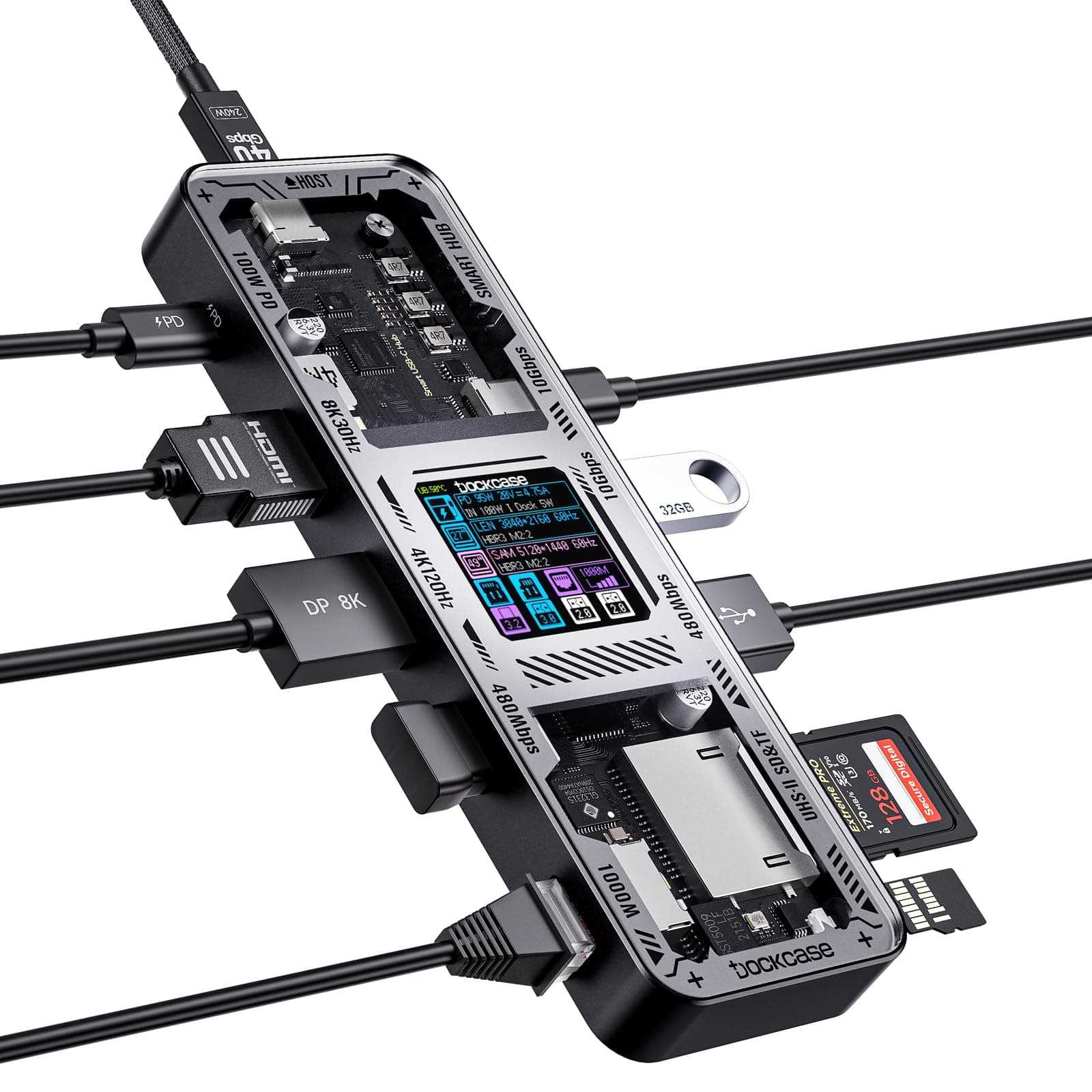 DOCKCASE Explorer Edition Visual Smart USB C Hub (10-in-1) (Black)