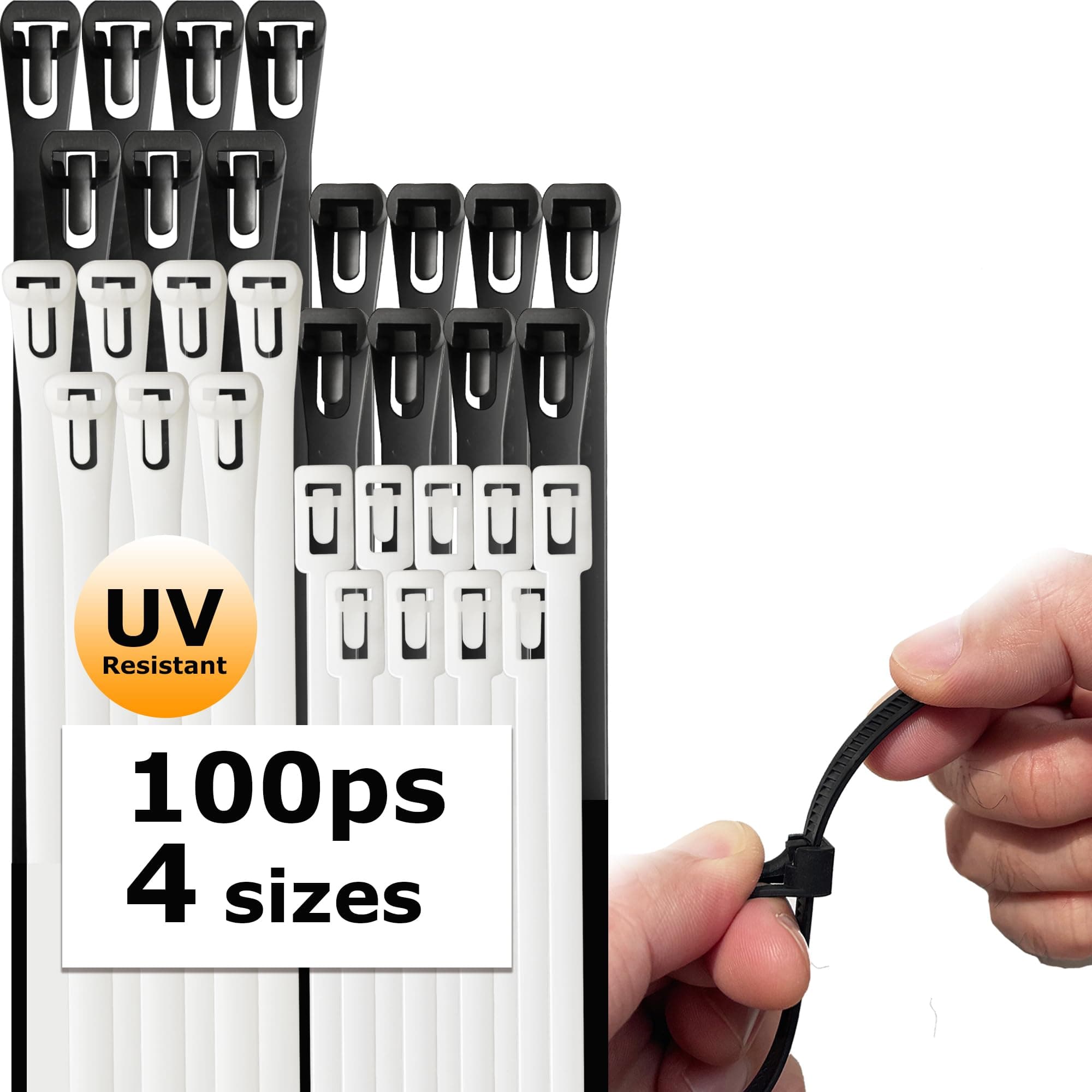 Reusable Zip Ties Self-Locking Plastic Wire Ties Electrical Cable Ties 120 Lbs Tensile Strength Releasable Adjustable Nylon Cable Zip Ties 100 PCS 6+8(Small)+8+10 Inch x0.3inch