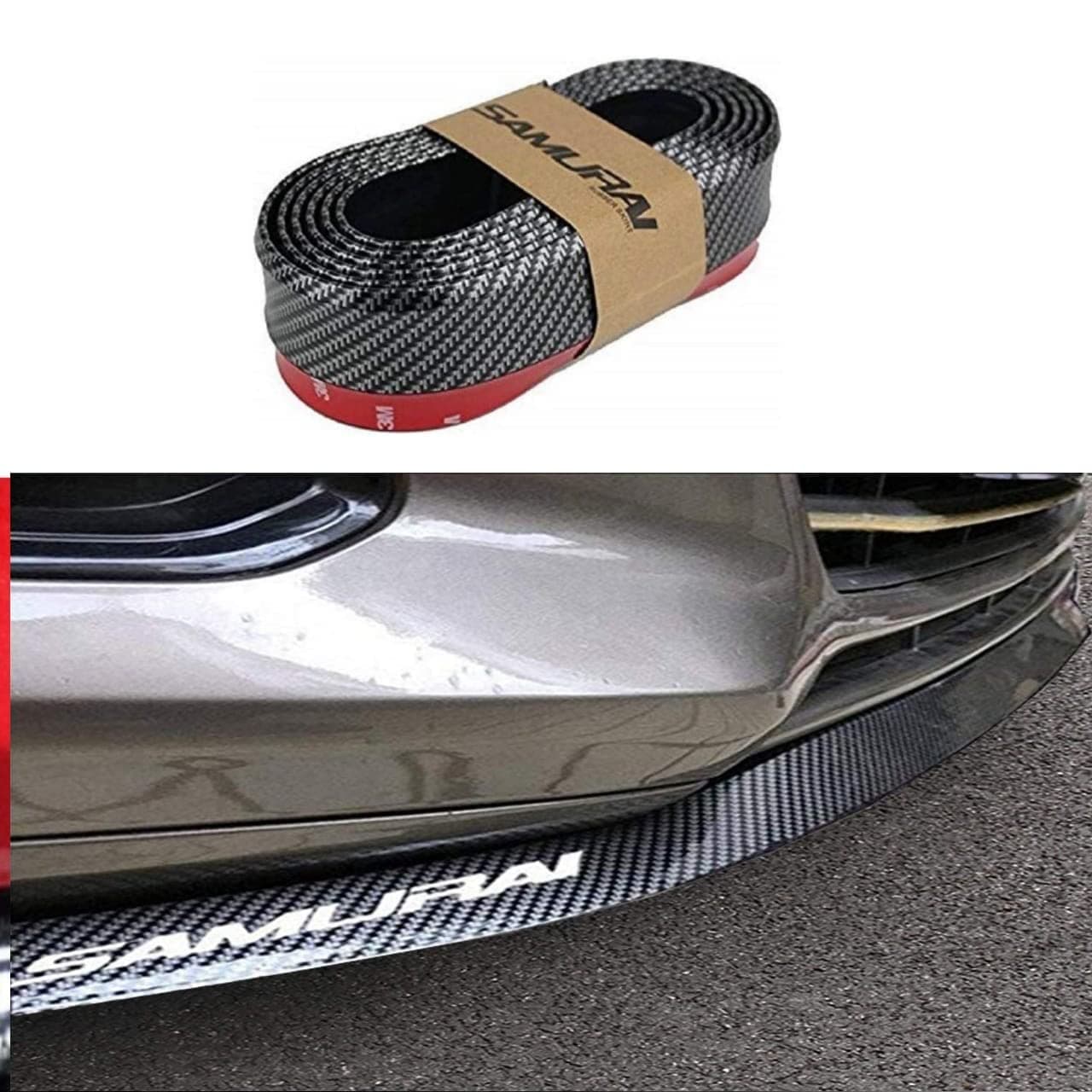 Detachi SR-2022 Front Bumper Protector Lip | Car Samurai Bumper Protector | Black Car Body Kit Bumper Lip Side Skirt Rubber Compatible with All Cars Set of 1 (2.5 Meter)