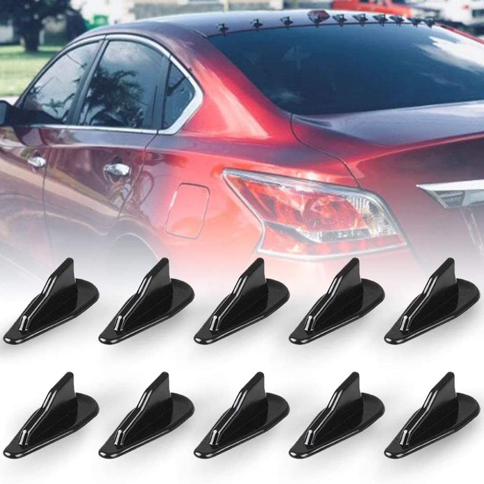 RULLINE Alpha Racing 10pcs/Set Diffuser Shark Fin Kit Compatible with Spoiler Roof Wing Air Vortex Generator Black