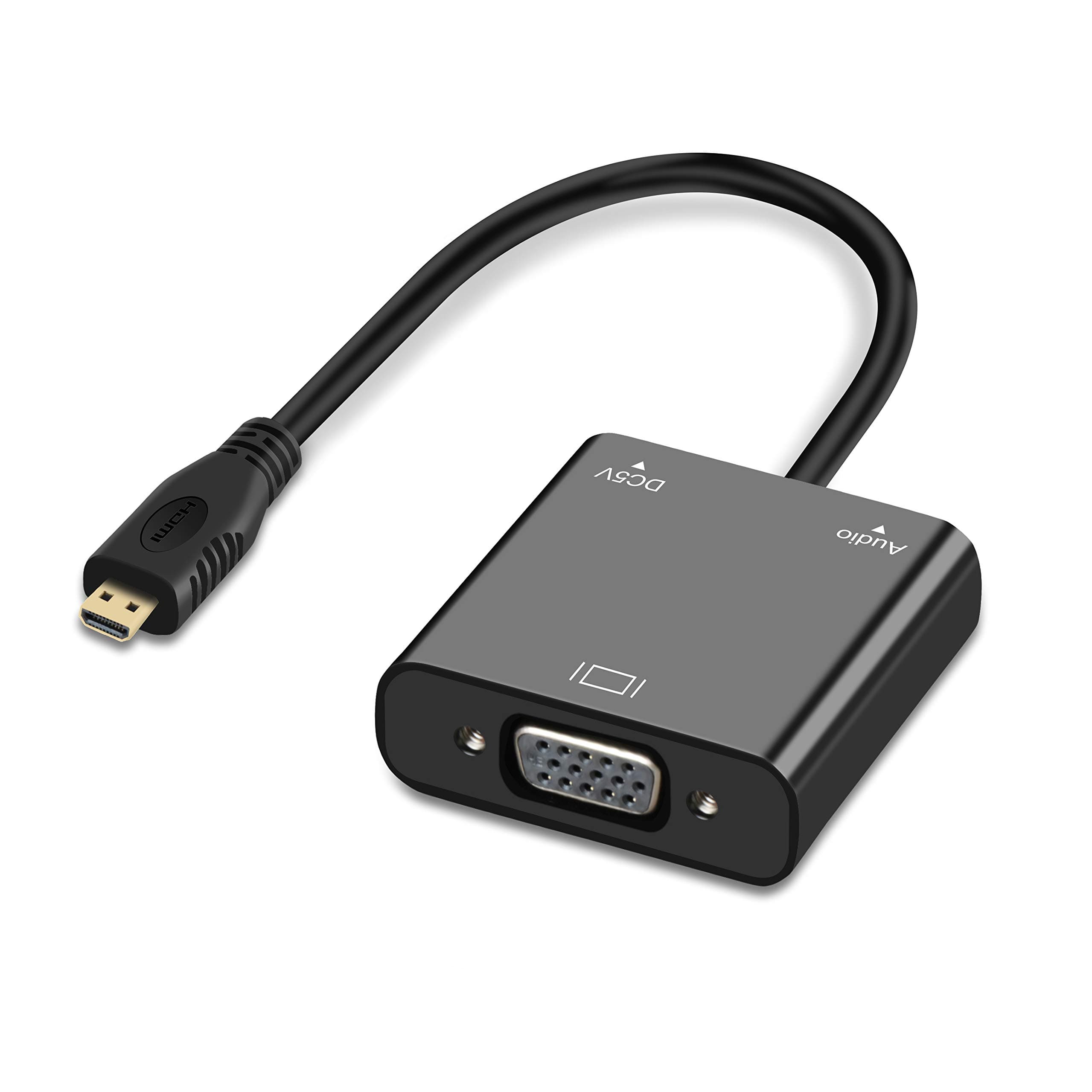 Micro HDMI to VGA Adapter, Active Micro HDMI to VGA Video Converter Cable with 3.5mm Stereo Audio, (Male to Female) Compatible with Laptop, Projector, HDTV, Chromebook