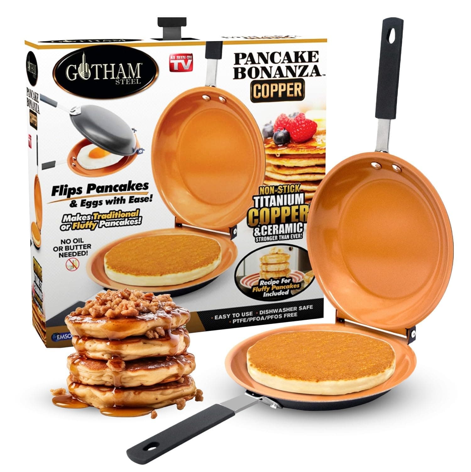 Double Sided Pan, The Perfect Pancake Maker – Ceramic Nonstick Copper Easy to Flip Pancake Griddle for Fluffy Pancakes, Omelette Maker, Frittata Maker & More! Dishwasher Safe