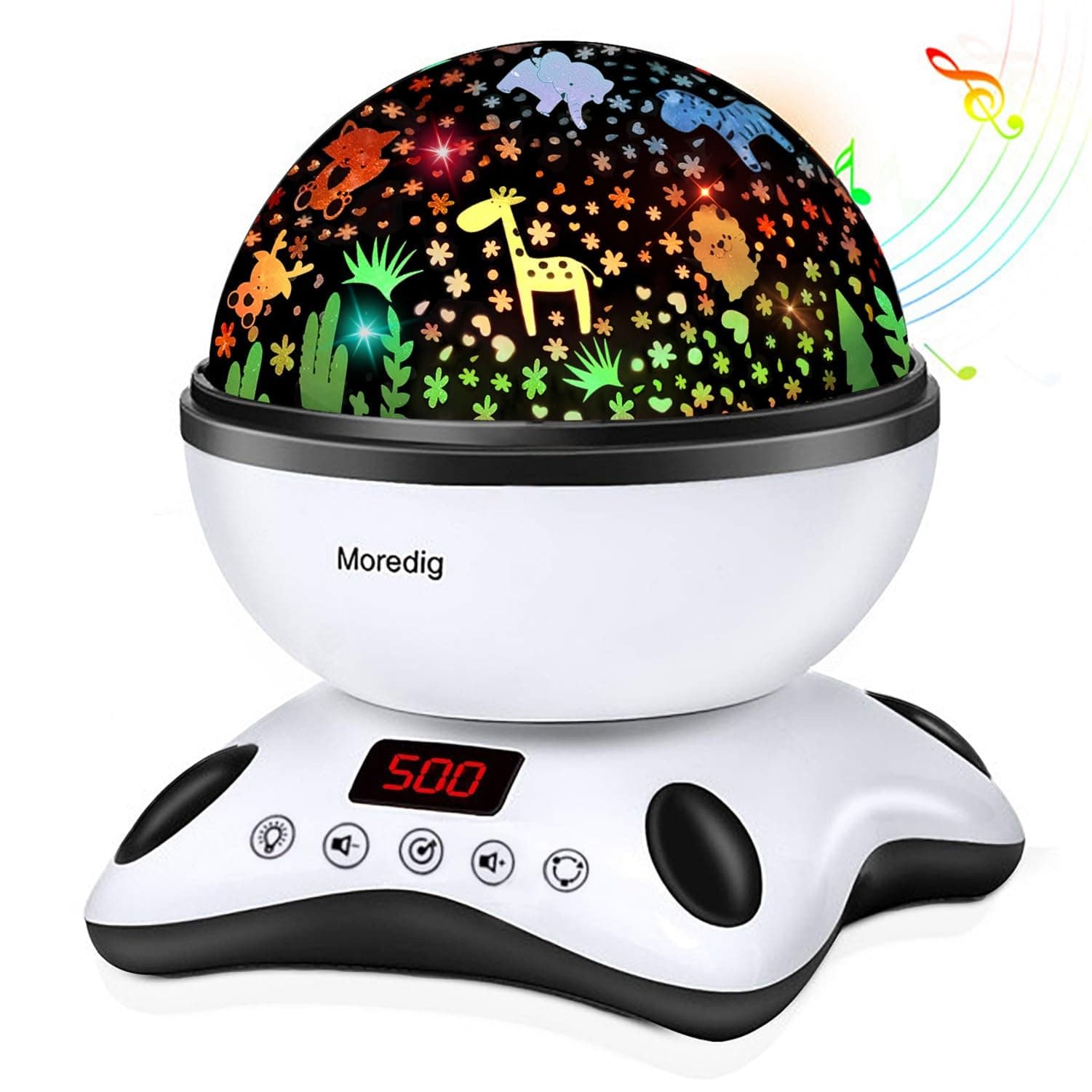 Moredig Kids Night Light Projector, Remote Baby Night Lights for Kids Room with 12 Music Nursery Night Light Projector for Kids Timer 2 Projections 18 Light Modes, Gifts for Baby Kids - Black