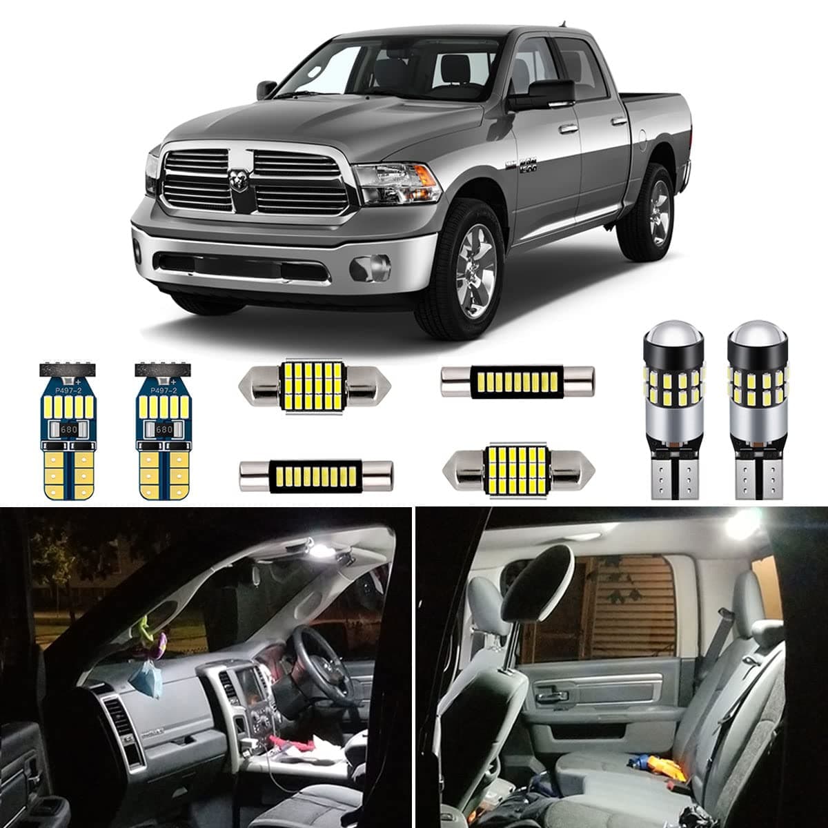 12 Piece White Interior LED Lights Kit for Dodge Ram 2009 2010 2011 2012 2013 2014 2015 2016 2017 2018 Super Bright 6000K Interior LED Light Bulbs Package + Install Tool