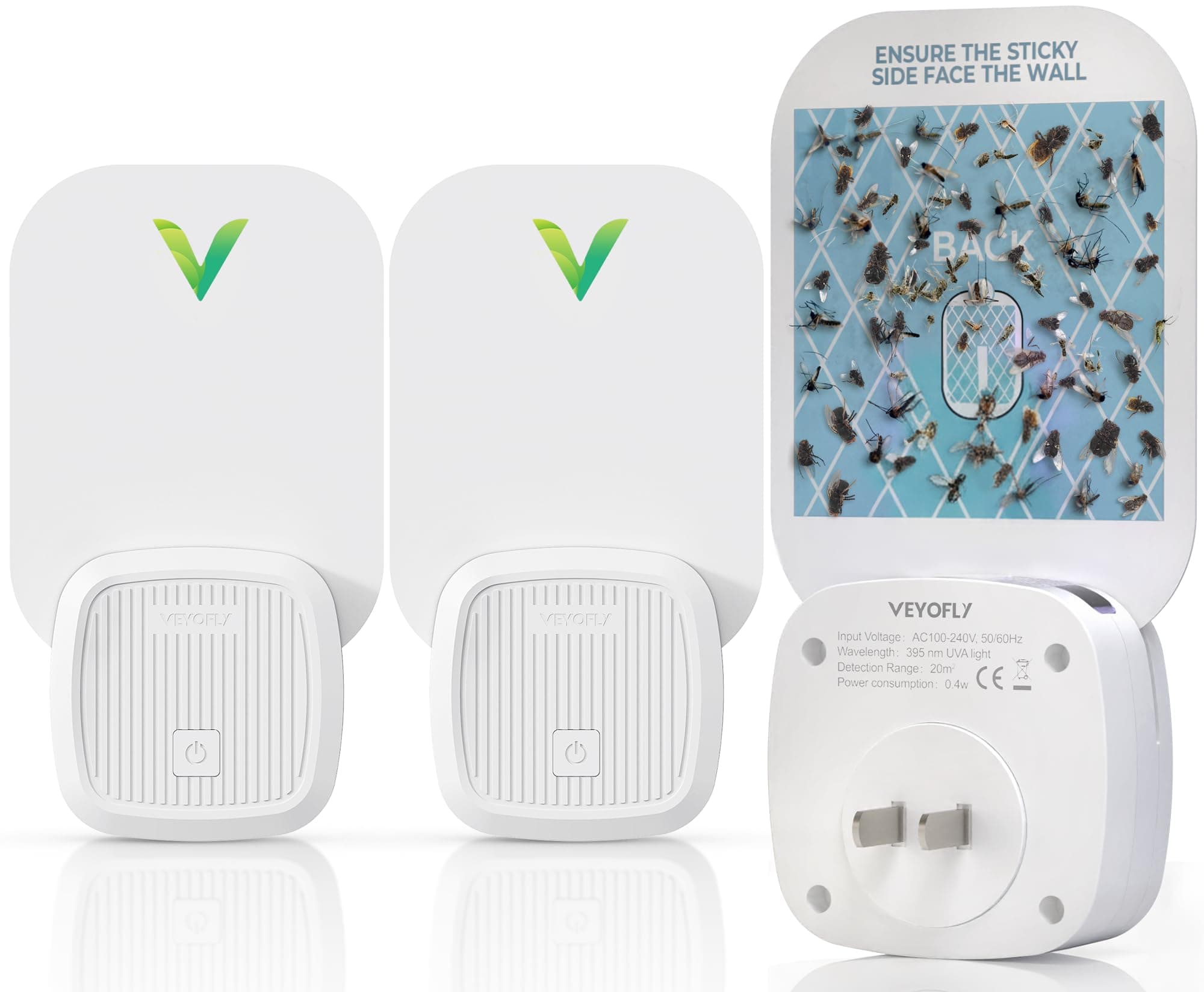 VEYOFLY (Starter Kit) Fly Catcher Indoor, Fly Trap, (2 Device + 6 Refills) Fruit Fly Traps for Indoors, Gnat Traps for House Indoor, Bug Killer, Fly Trap, Plug in Light Flying Insect Trap