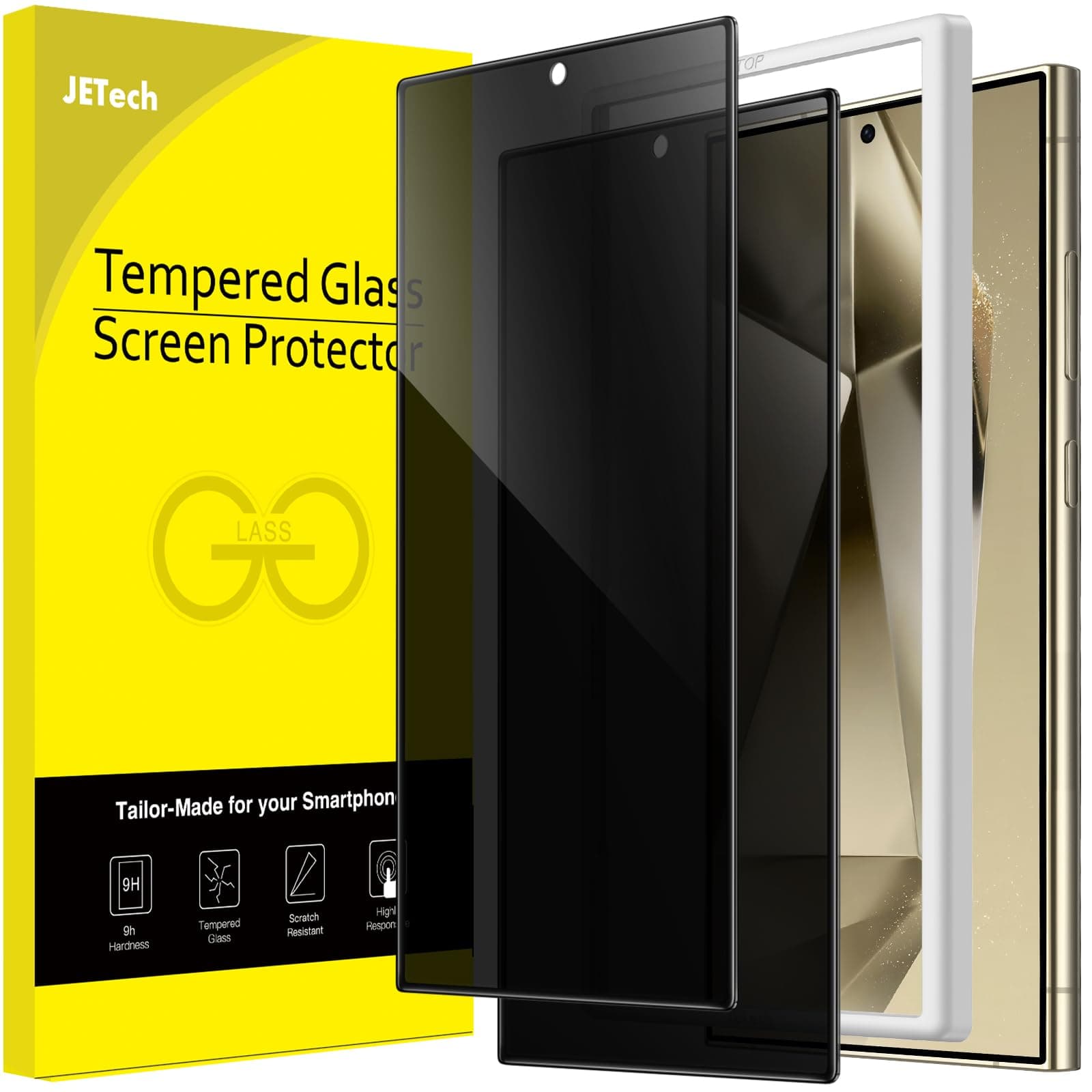 Privacy Screen Protector for Samsung Galaxy S24 Ultra 5G 6.8-Inch, Anti-Spy Tempered Glass Film with Easy Installation Tool, Fingerprint Unlock Compatible, 2-Pack