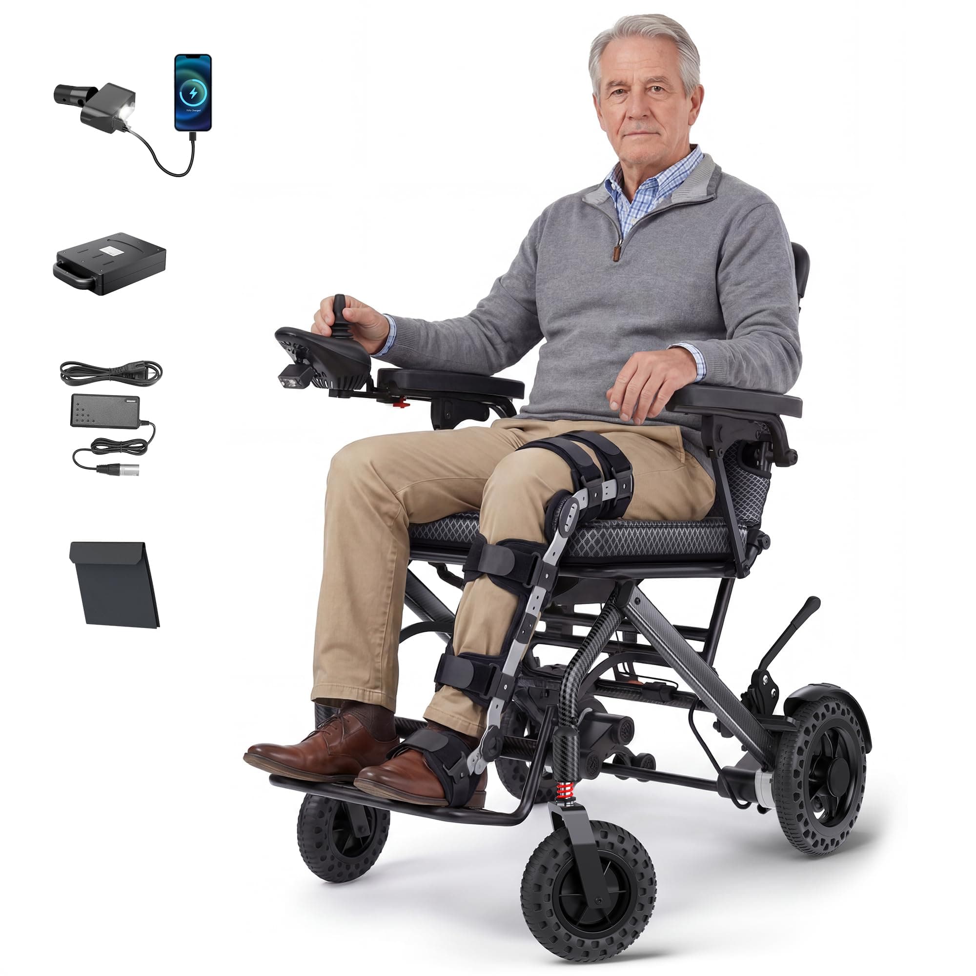 35lbs Lightweight Electric Wheelchair, Foldable Electric Wheelchair for Adults, Seniors, 360W Dual Motor Power Wheelchair 12.5 Miles for Travel, Park Hospital, 330 lbs Capacity-6Ah 16.5" Seat