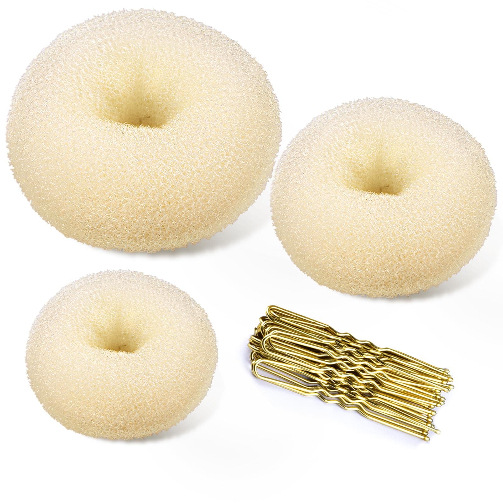 TsMADDTs Donut Bun Maker, 3 pcs Hair Bun Maker with 20 pcs Bobby Pins Blonde for Ballet Styling