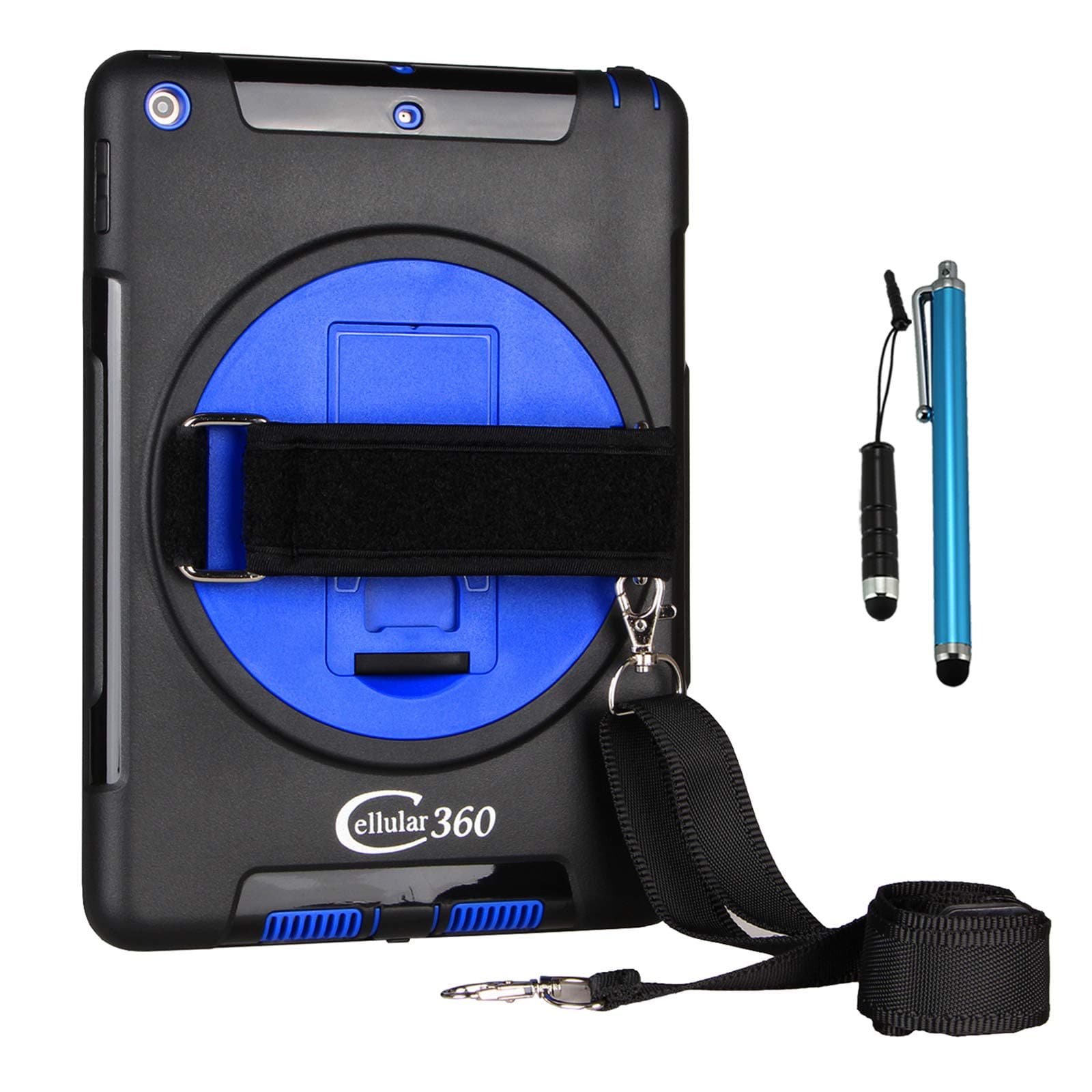 Shockproof Case for iPad 5th Gen./ iPad 6th Gen./ iPad 9.7 with a 360 Degree Rotatable Kickstand, Adjustable Handle and Shoulder Strap (Black/Blue)