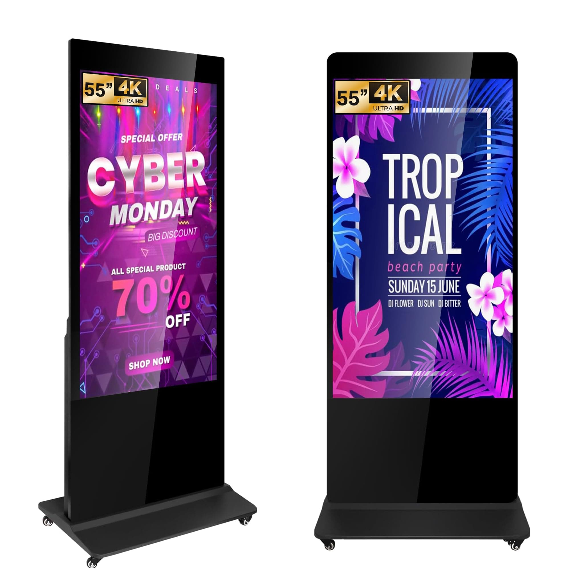 55" Digital Signage Display Kiosk Non Touchscreen Digital Kiosks Interactive Floor Standing 4K IPS LCD Screen Commercial Totem with Android 11 System Interactive Advertising Media Player