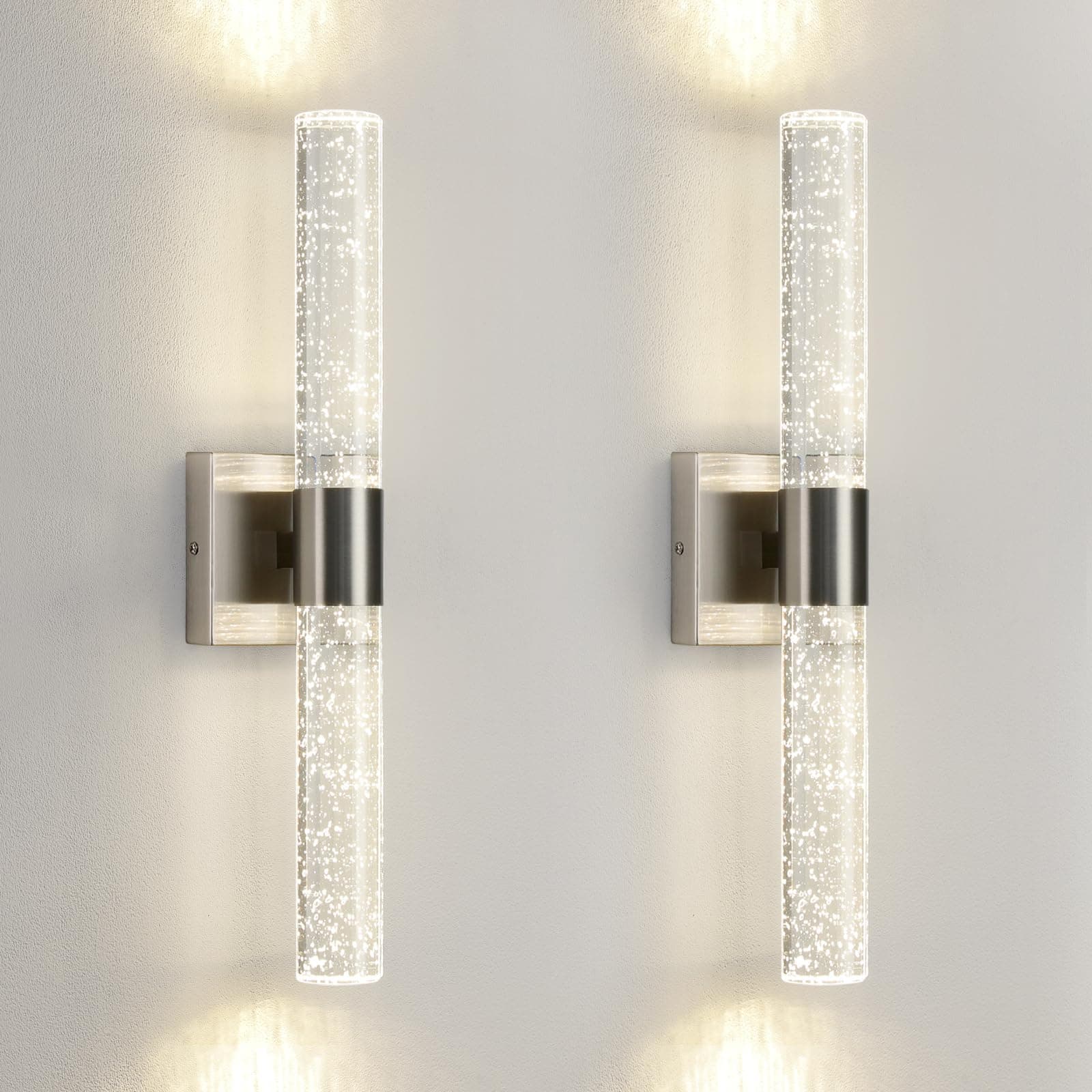 Modern Bathroom Sconces, Wall Lighting, Dimmable Crystal Sconces, Vanity Lamp, Brushed Nickel, 18" LED, 4000K, Vertical and Horizontal,Wall Lamps