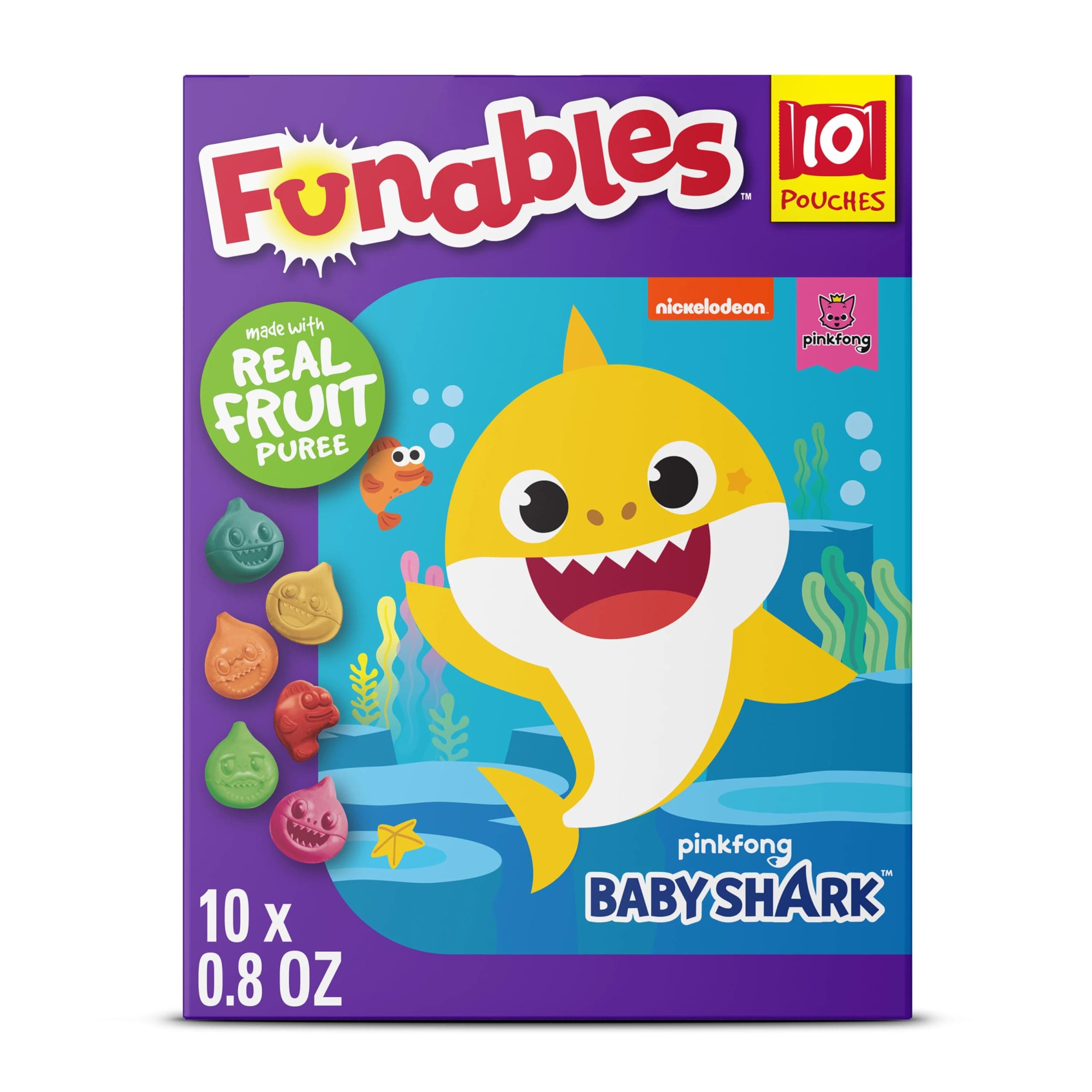 Funables Fruity Snacks, Baby Shark, Assorted Fruit, Flavored Snacks, 0.8 oz 10 ct