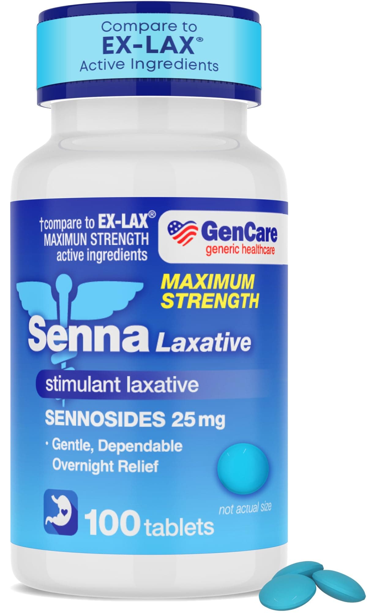 Maximum Strength Senna Laxative 25mg (100 Tablets) - Gentle Constipation Relief Sennosides USP Stimulant Laxatives Digestion Pills - Natural Overnight Relief while You Sleep - Generic Ex Lax