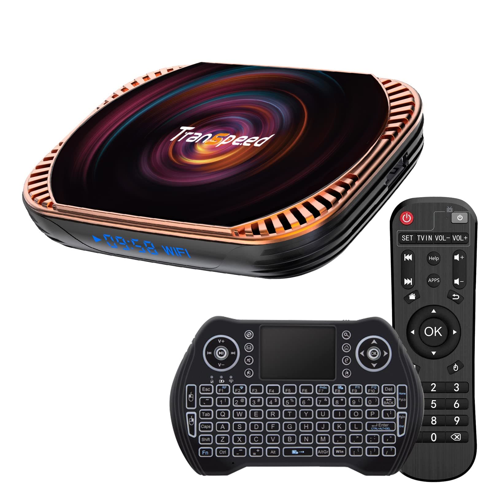 Android TV Box 11.0 4GB RAM 64GB ROM, Amlogic S905X4 64-bit ARM A55 CPU, Support 4K 8K Output/ USB 3.0 Bluetooth 4.1/ 5G Wi-Fi 1000M with 2.4GHz Mini Wireless Keyboard