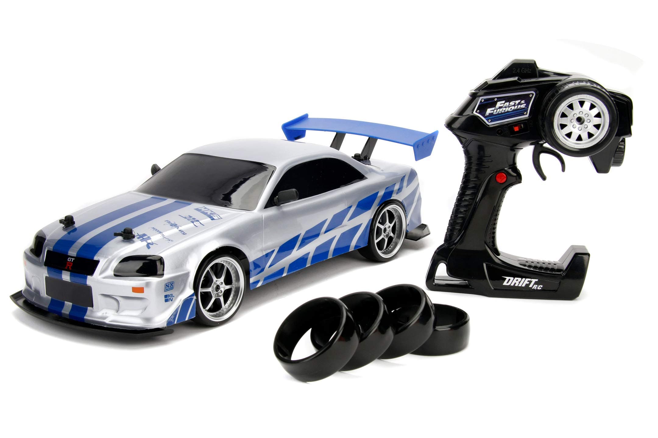 Jada Toys Full Function Remote Control Fast and Furious 1:10 Drift Nissan Skyline GTR 2.4Ghz with Turbo Button for Kids Boys Girls Age 8 Years +