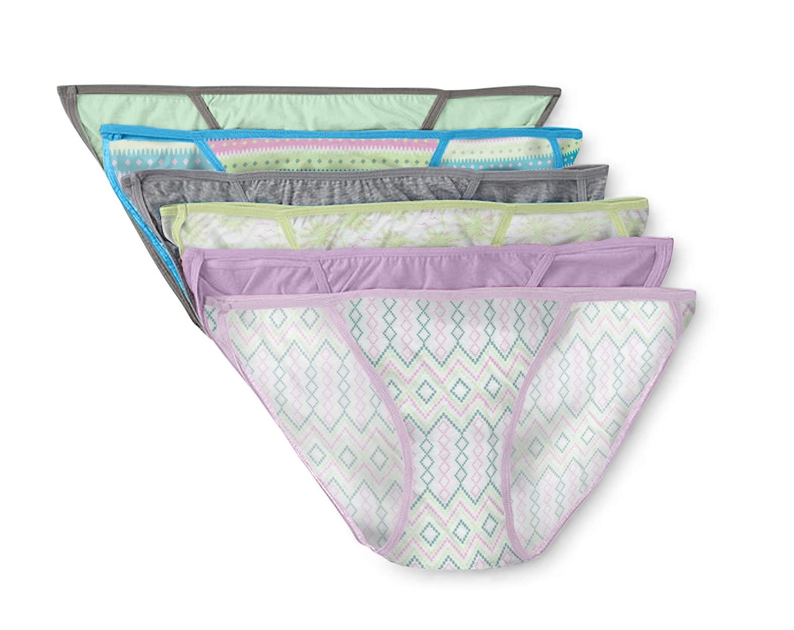 Joe Boxer Women's 6-Pack Low Rise String Bikini Panties (6, Lavender/Green)