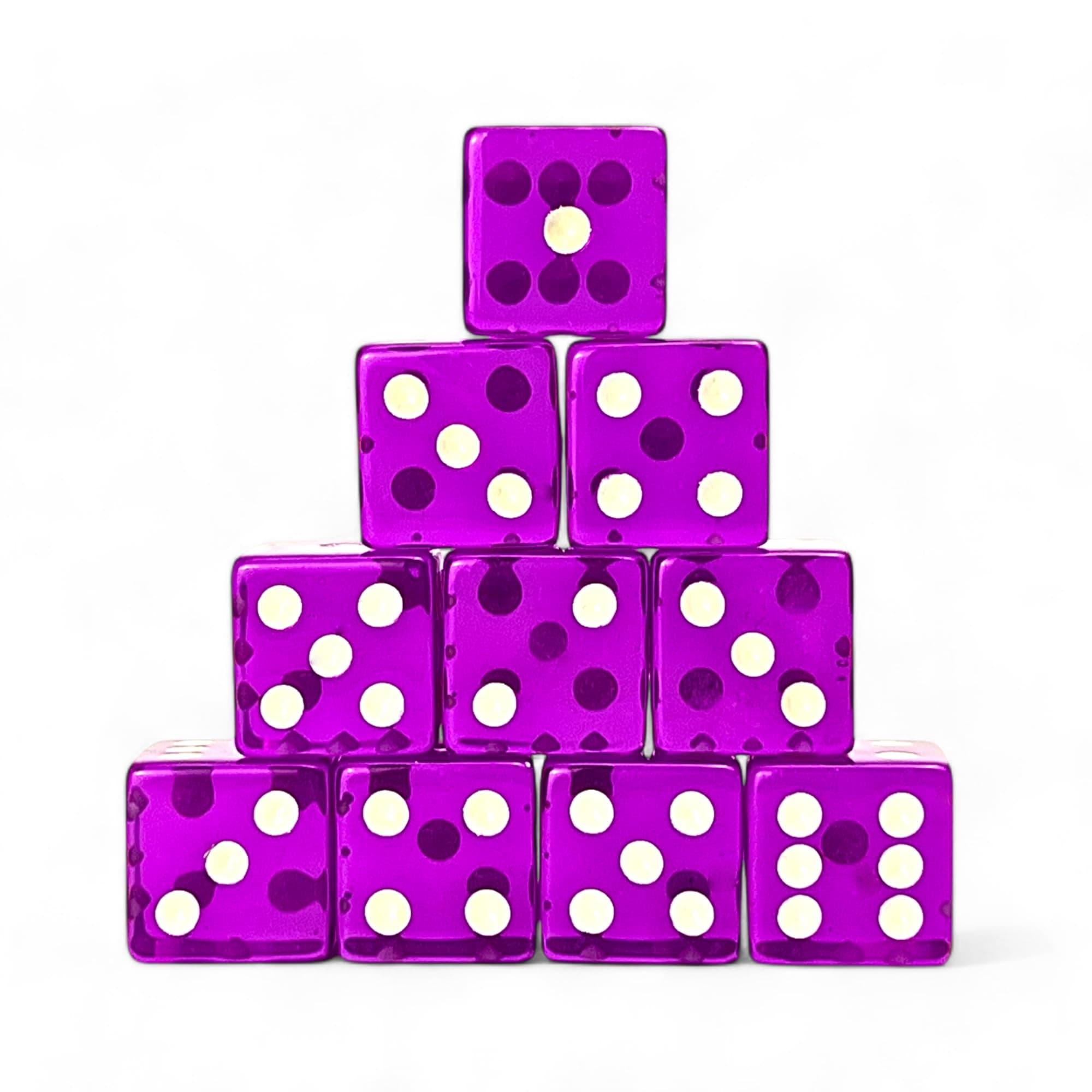 Luck Lab 10 Piece 19 mm Dice Pack - Acrylic and Translucent D6 Dice, Square w/Rounded Edge for Casino, Craps, RPG MTG DND Dice Table Games and Board Games (Purple)