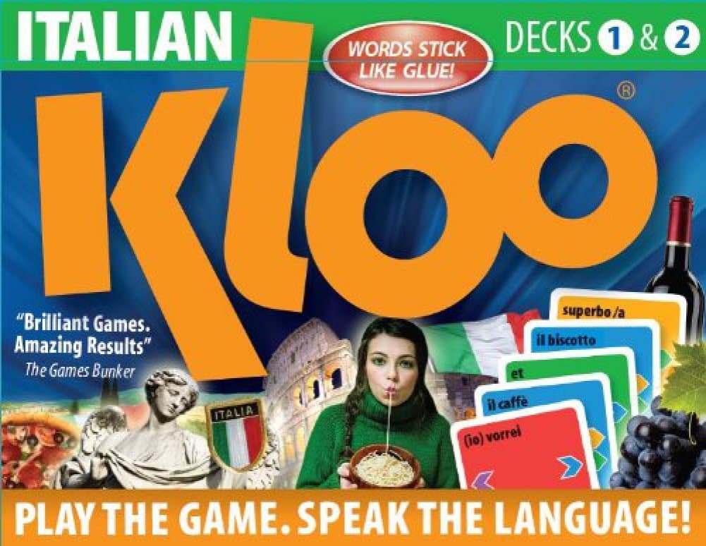 KLOO Learn Italian Card Game Pack - Decks 1 & 2 - "People & Small Talk - Kids Adults Family - Beginner Intermediate - 1-4 Players - Hundreds of Words - Make Millions of Sentences - Award Winning Game