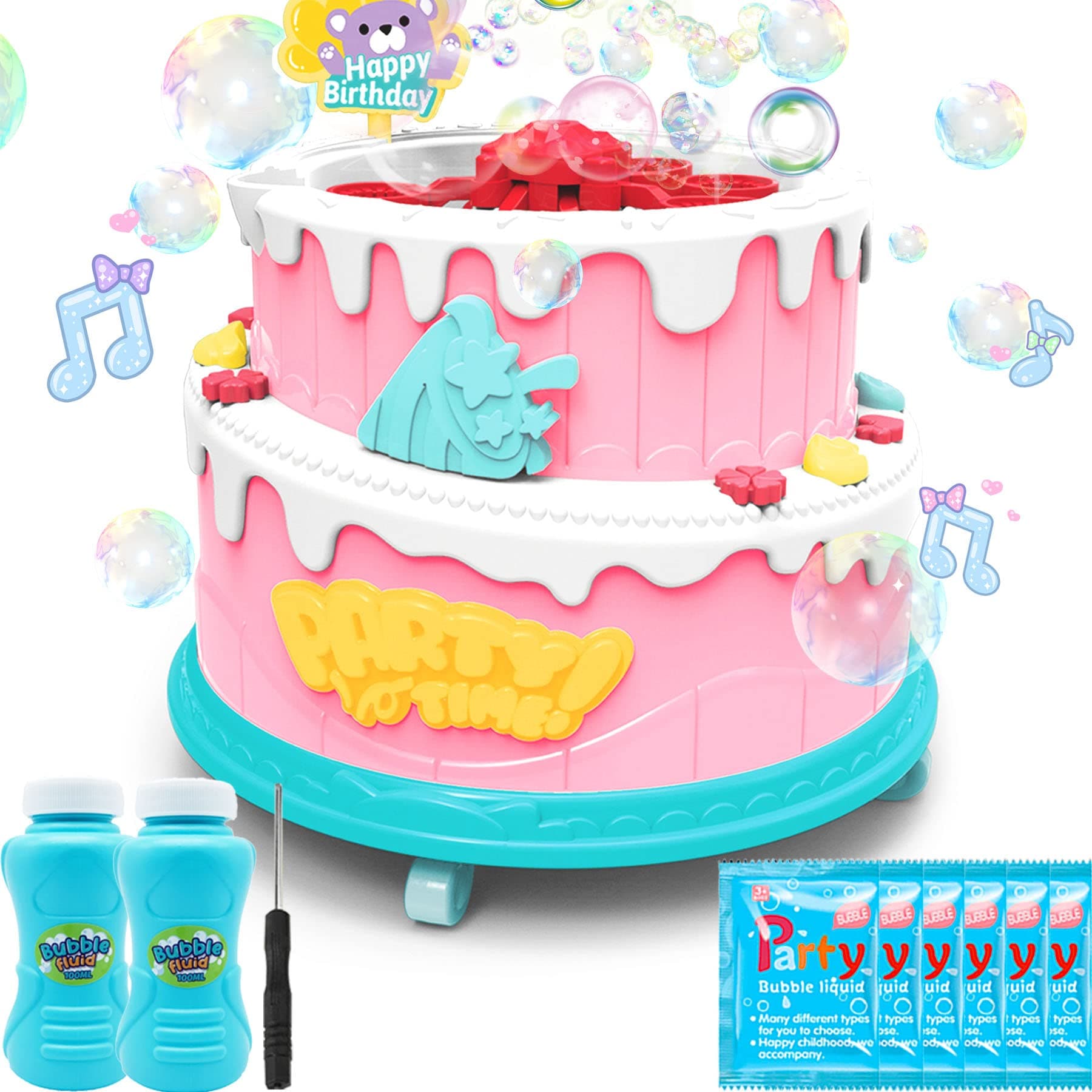 Bubble Machine for Kids, Automatic Bubble Blower Machine with Solutions, Fan Bubble Maker with Lights and Music Summer Toys Outdoor for Toddlers 3 4 5 6 7 8 + Years Boys Girls Birthday Gift